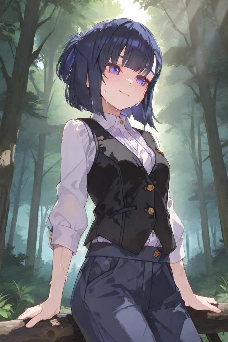 1girl, solo, ciel_sensei, blue eyes, blue hair, short hair, black jacket, black skirt, white shirt, collared shirt, pantyhose, jacket on shoulders, sword, black necktie, black gloves, smile, outdoors, glasses, black-framed eyewear, glasses push,
BREAK score_9, score_8_up, score_7_up, masterpiece,
<lora:ciel_summer_fgo:0.8>