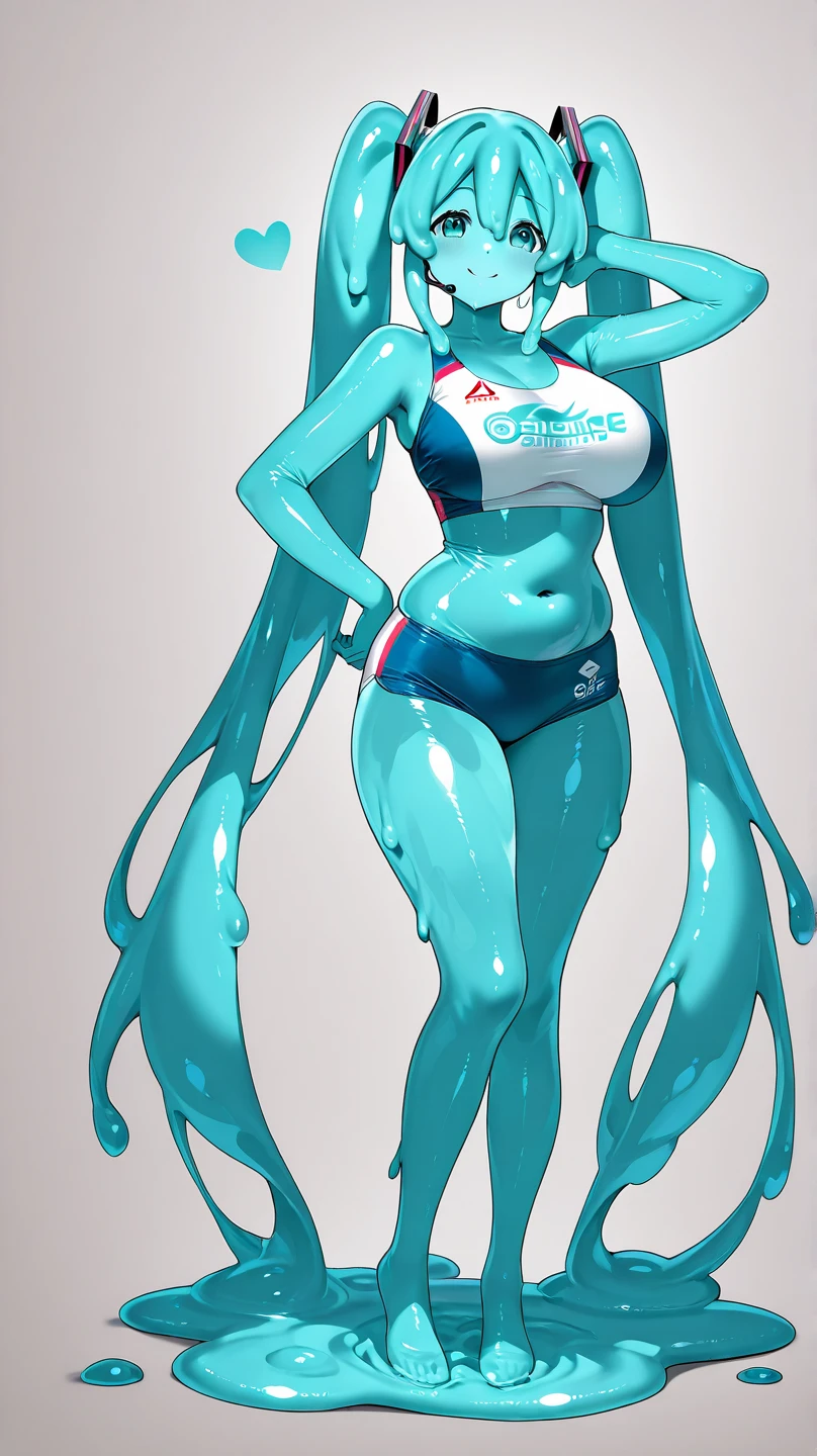 score_9, score_8_up, score_7, score_6_up, rating_safe, hi res, (vibrant colors), android girl, robotic body, blue sclera, hatsune miku, metalic body, female solo, (by pochincoff), mediun , blue body, chubby, plump, curvy figure, voluptous, huge thighs, (safe_nudity), standing, glistening body, front view, expressive eyes, huge thighs, neon eyes, shiny, bottomheavy, booty, simple background, sunset