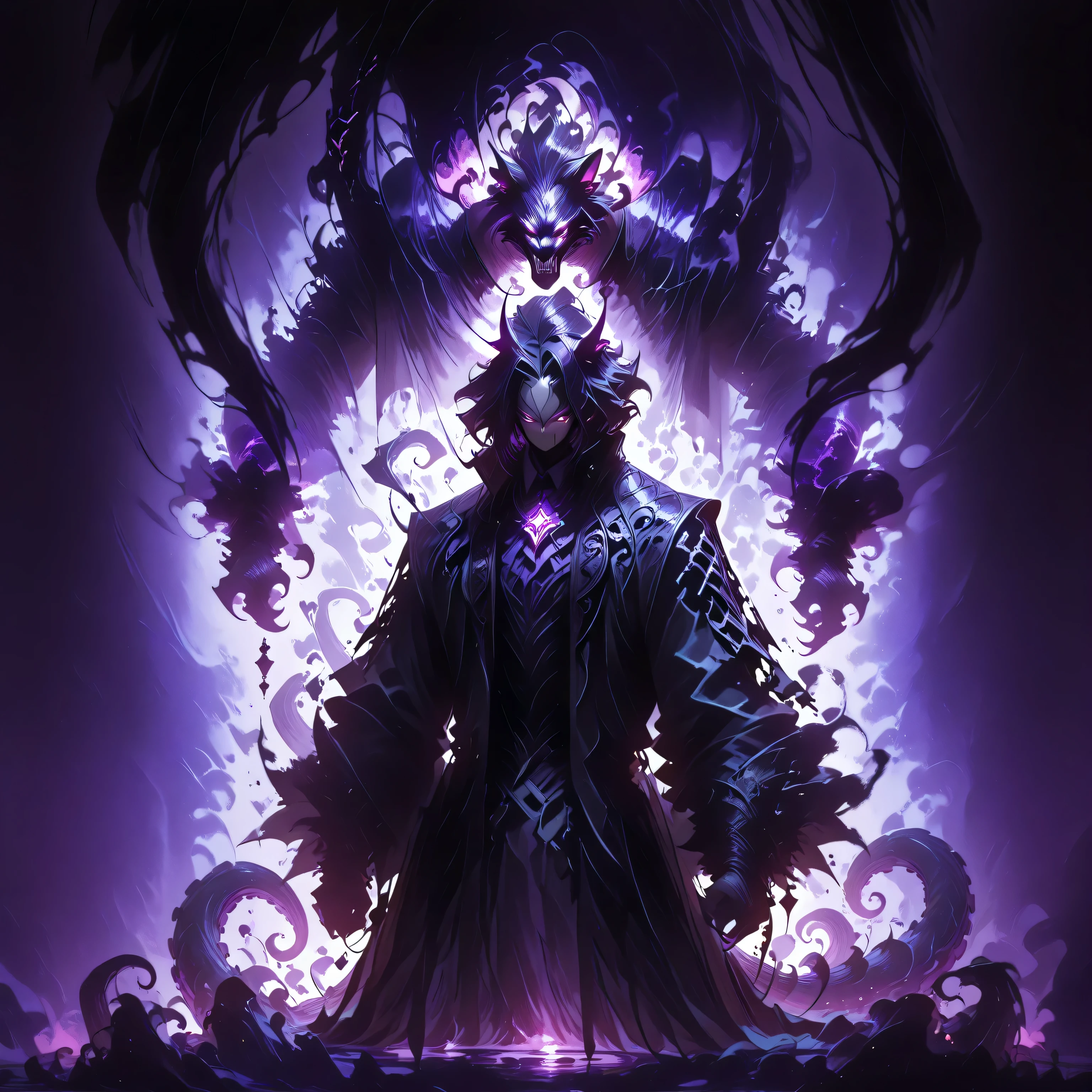 masterpiece, best quality, amazing quality, newest, add detail, sharp focus, no lineart, photorealistic, gradation grading, color contrast, impressionism, muted colors palette, surrealism, anthro, furry, Dark purple Shadowrealm, 1 amorphous panther non-binary, tail, purple hauntedglow, glowing purple eyes, tentacles, dark aura, black and purple, defused light, Cthulu feelings, gothic setting, background: Shadow realm,