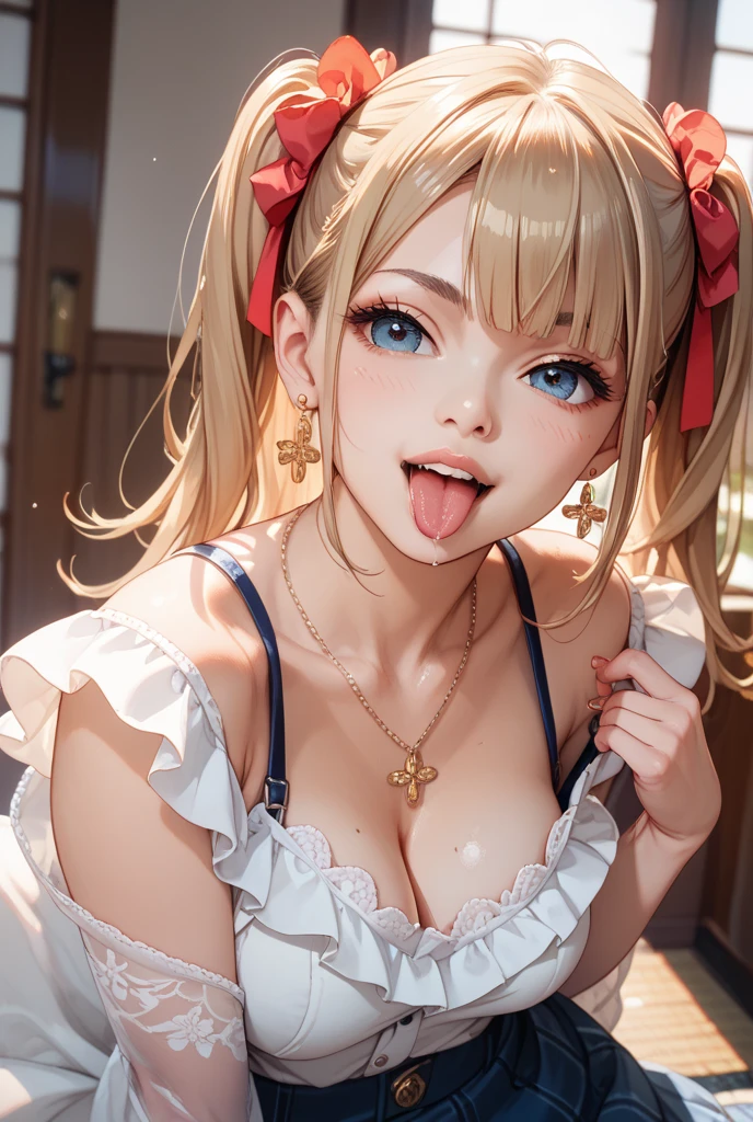 masuter piece, best qualtiy, (((realisitic, Photorealsitic:1.37))), ((Solo)), 8K image quality, Extremely delicate and beautiful, splendid, Official art with attention to detail, Ridiculous, Unbelievably ridiculous, huge filesize, ultra-detailliert, ighly detailed, (Pretty girl), (detailed girl), extremely detailed eye and face, Beautiful detailed eyes, Light makeup,, (Perfect female figure), large full ???????, Slim waist, big butts, ((Get on your knees and look up)), (((View from above))), (Korean  beauty), ((fullllbody)), (((Twin-tailed))), With bangs, (dim room), (Pink ???? ?????????), ((sodden)), ((full of sweat)), ((Open your mouth)), (((put out the tongue))) , ((ssmile)),