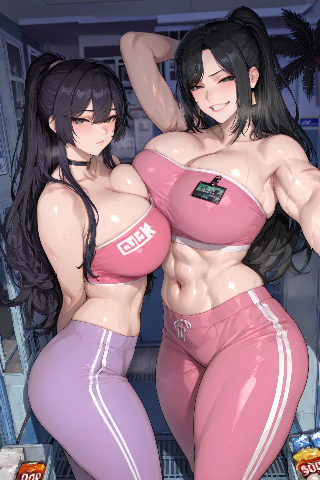 (((2girl muscular))) ((toned body ????????????)) pale skin black hair blue eyes dark atmosphere mistery mistery mistery, dark atmosphere dark atmosphere dark atmosphere dark atmosphere creepy, ?????, full ????? girls, two girls, 19 anos, 2girls , ?????, ????????????, 2 ????? longo, two ?????, big ?????