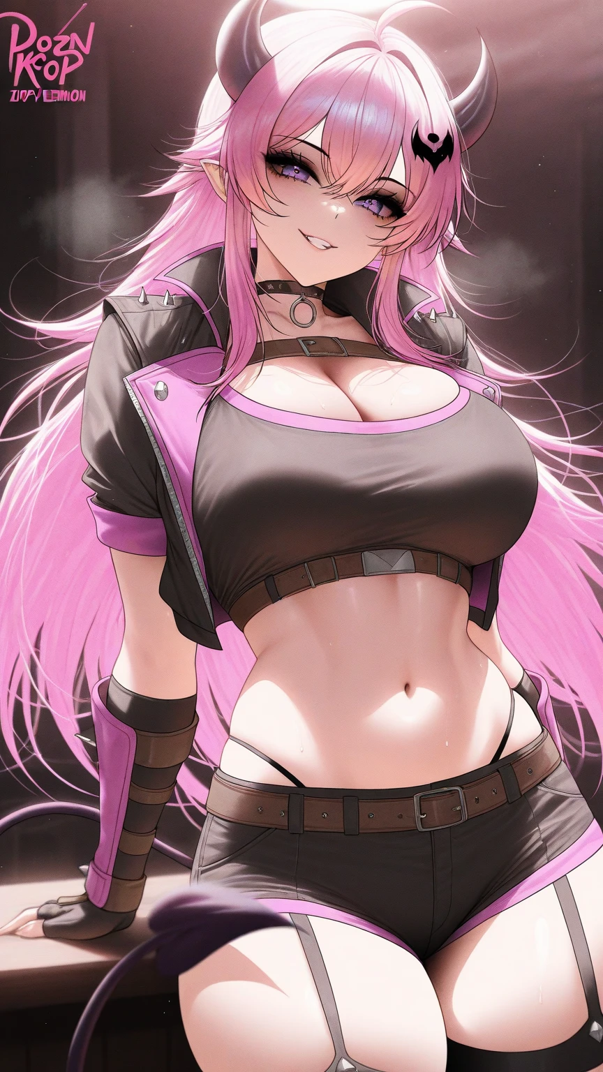 1 milf, long hair, ???????????, wearing a white tank top that show her stomach(with black jacket not zipped), wearing a short pants