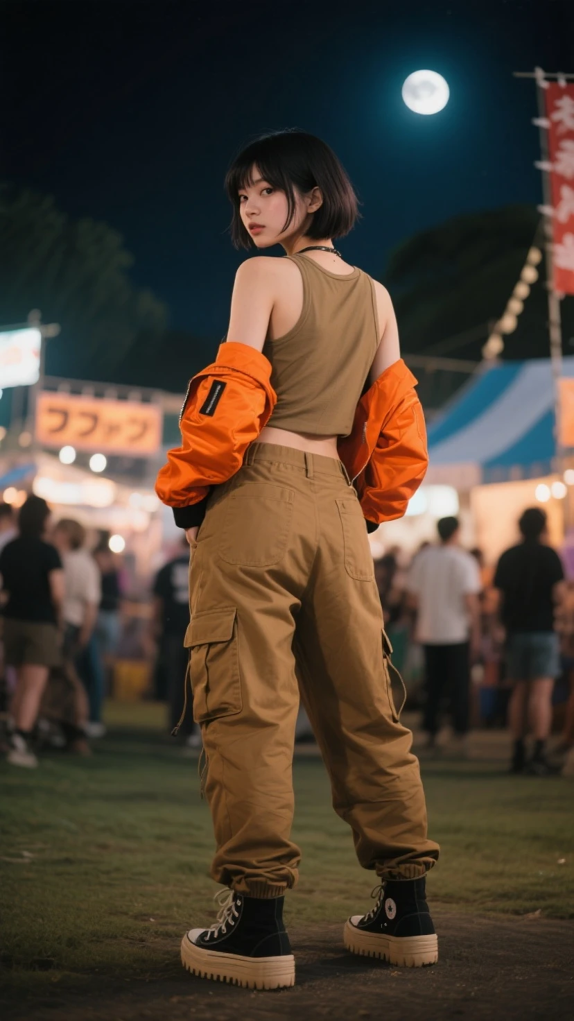 Cute dark skinned Chinese girl wearing glasses, detailed skin tight jeans, tight crop top, mid size , 