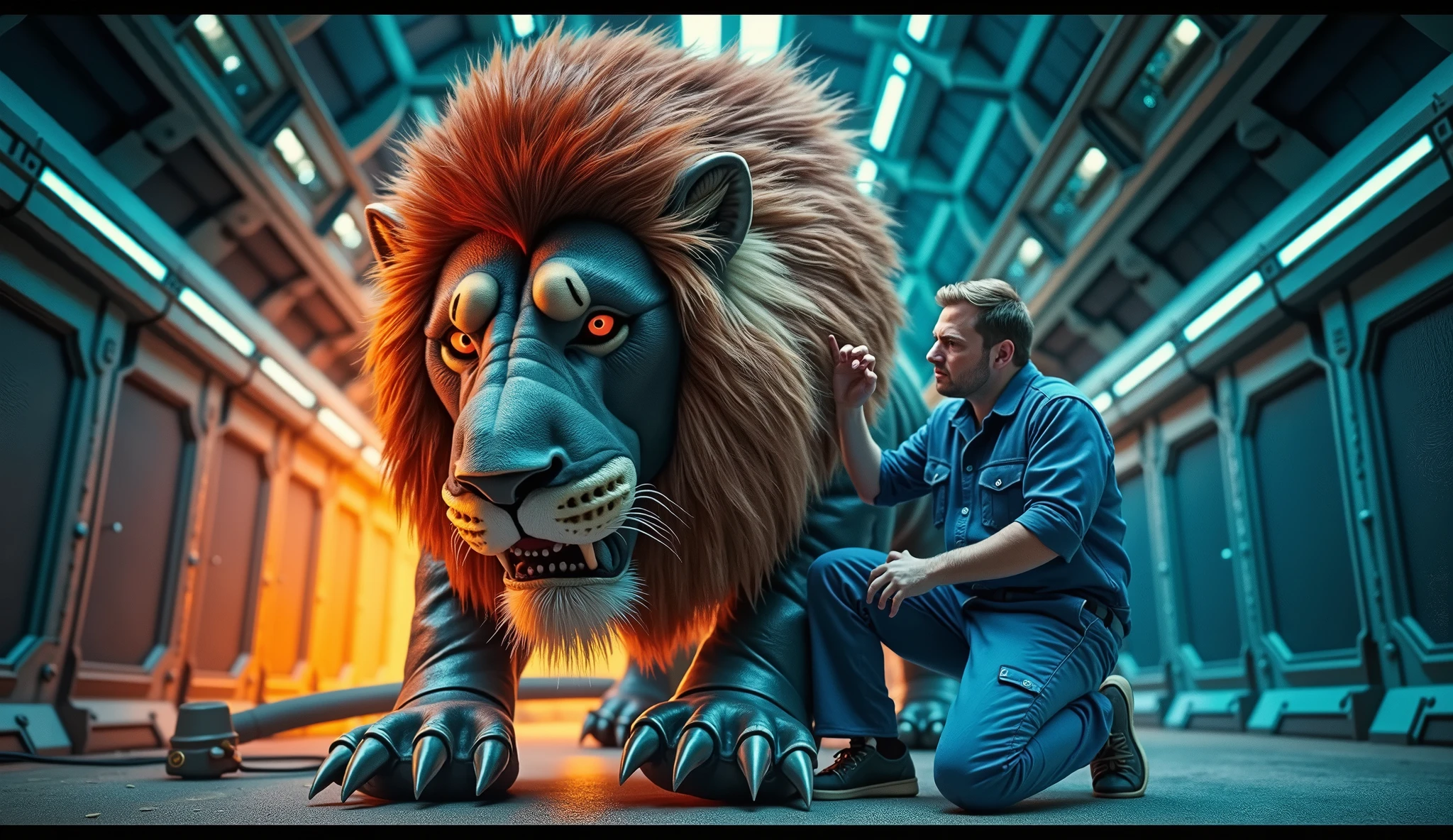 a humanoid transformer robot in cheetah mode, cheetah beast mode (curious look on face, extending many mechanical tentacle ), restraining a startled  woman and probing her (mouth  and ) with curiosity and enthusiasm, downtown new york, (best quality,4k,8k,highres,masterpiece:1.2),ultra-detailed,(realistic,photorealistic,photo-realistic:1.37),concept art,highly detailed, 8k, photorealistic, cinematic lighting, vibrant colors, dramatic pose, hyperrealistic, intricate details, cinematic composition
