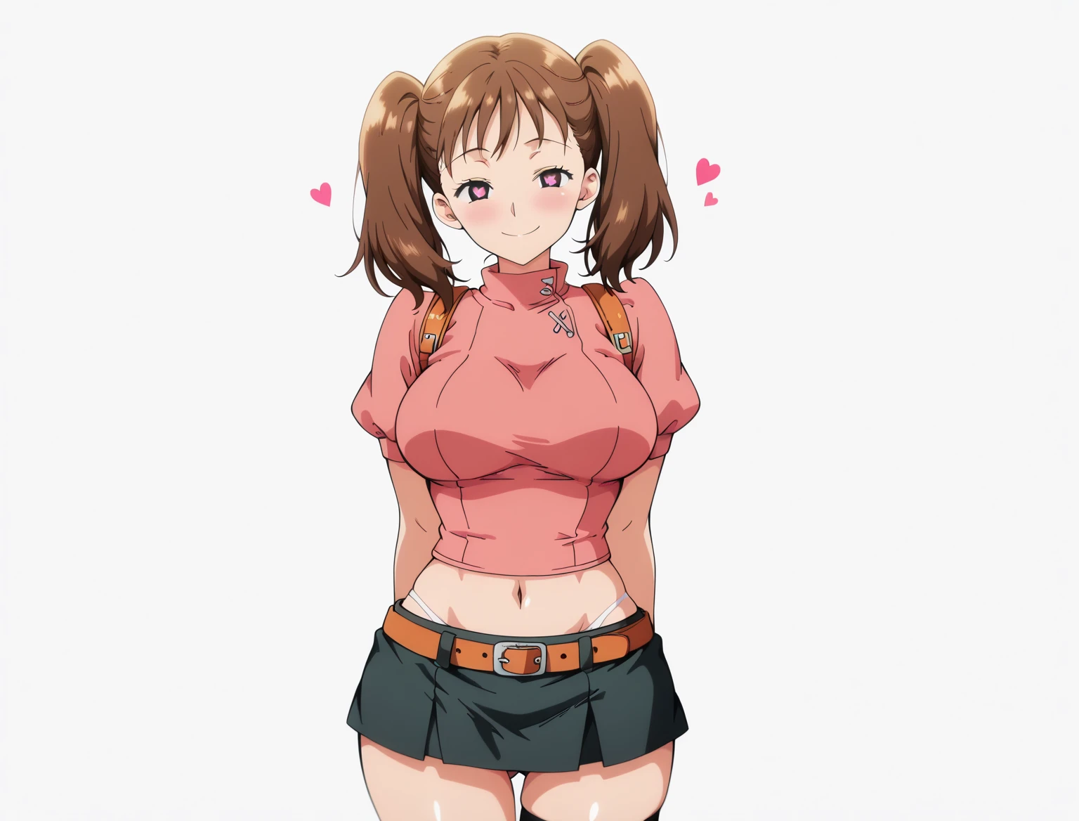 score_9, score_8_up, BREAK, source_anime, best quality, masterpiece, 2d, intricate details, official style, anime, 4k, anime style,
anzuskirt, 1girl, solo, blue eyes, short hair, brown hair, hair ornament, high ponytail, ponytail, large breasts, medium breasts, breasts, mazaki anzu, yu-gi-oh!,
shirt, skirt, thighhighs, bare shoulders, jewelry, o-ring, pleated skirt, sleeveless, belt, miniskirt, necklace, bracelet, zettai ryouiki, sleeveless shirt, turtleneck, scrunchie, pink skirt, black thighhighs, yellow shirt, sleeveless turtleneck, scrunchie, pink scrunchie,
hands up, arms up, double v, v, cowboy shot, looking at viewer, simple background, white background, gradient background, <lora:add_details_xl:0.4>, <lora:Anzu1024_Pony:1>