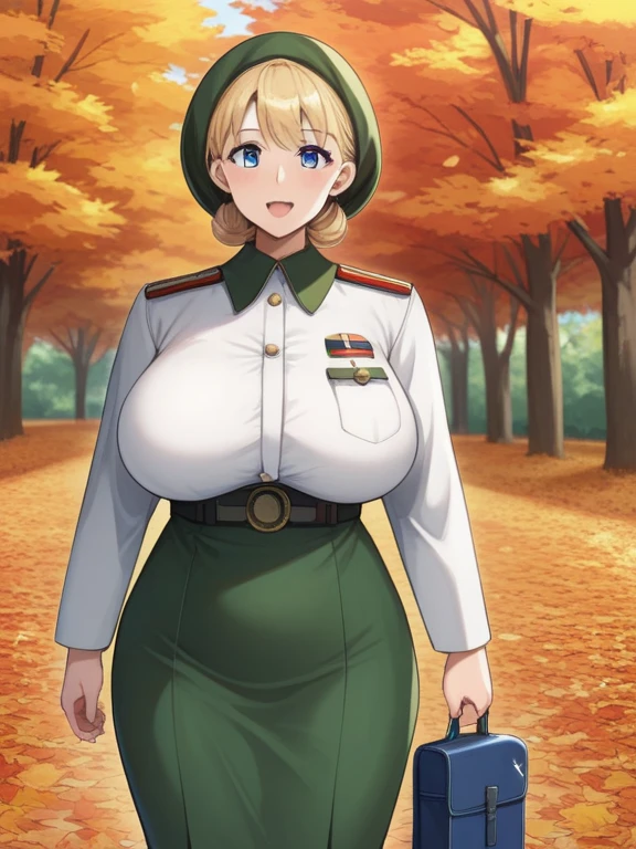 score_9, score_8_up,score_7_up, score_6_up,source_anime, blond, green eyes, solo, futanari, Soviet Military uniform, skirt, belt, green stockings, green garter straps, large penis, erection, sagging testicles, masturbation, motion lines, motion blur, embarrassed, sweat, musk clouds, holding breast, nipples, looking at penis, outdoor 