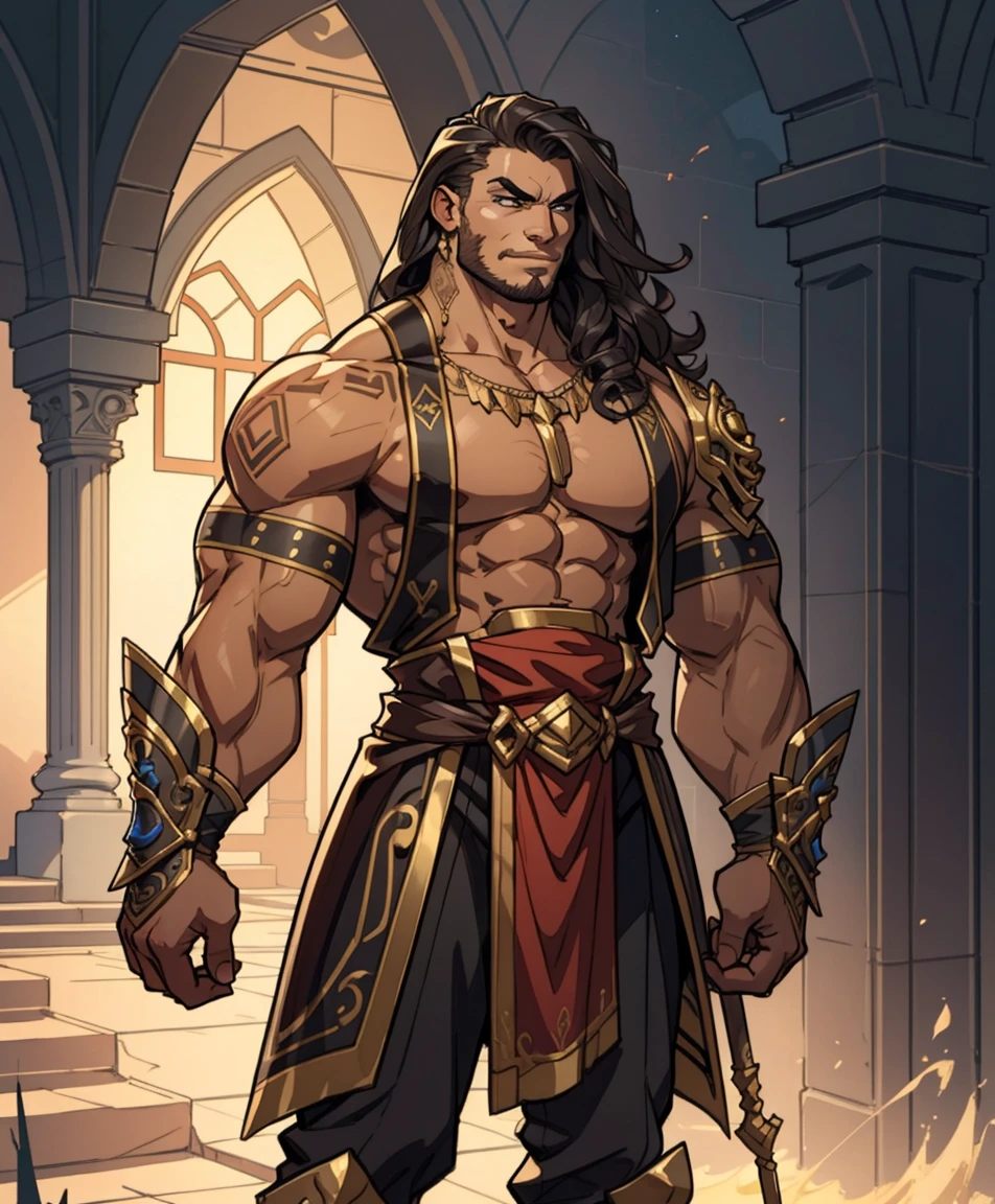 An ancestral, hot muscular male, ancestral clothes, exaggeratedly tall man, cavemen 