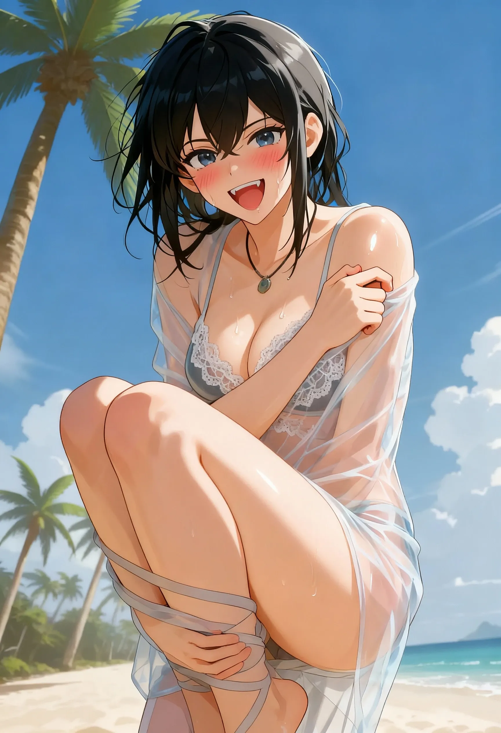 Affordable design, Clear lines, High Sharpness, (Highest quality,4K,Perfect sharpness,Ultra fine,High resolution,masterpiece:1.2), Perfect :1.5, Official Art, Illustrations that tell a story, (Whitish background:0. 9）、Body Positivity、多Mr.な身体表現、（Random and fun poses）、Perfect beauty、Perfect beautiful face、(Strong winds)、A rich expression、Dynamic composition、smile、Golden ratio composition、colorful、（((Mr.々Different angles and perspectives))）、Anime Art、（Overcoming stereotypes）、 Glowing Skin、（Natural beauty）、bangs、Straight Hair、（Soft and flowing hair）、（countryside）、（Nostalgic atmosphere）、(Insert up to the thighs)、（Playful and carefree）、（多Mr.なキャラクター）、（Graceful posture）、（Sunny atmosphere）、（Bright colors）、((Pure white lingerie))、Show off your thighs、Show off the backs of your thighicro Bikini))、((Showing off her ass))、Sweaty skin、(( String panties))、Spread your legs、Lie down、