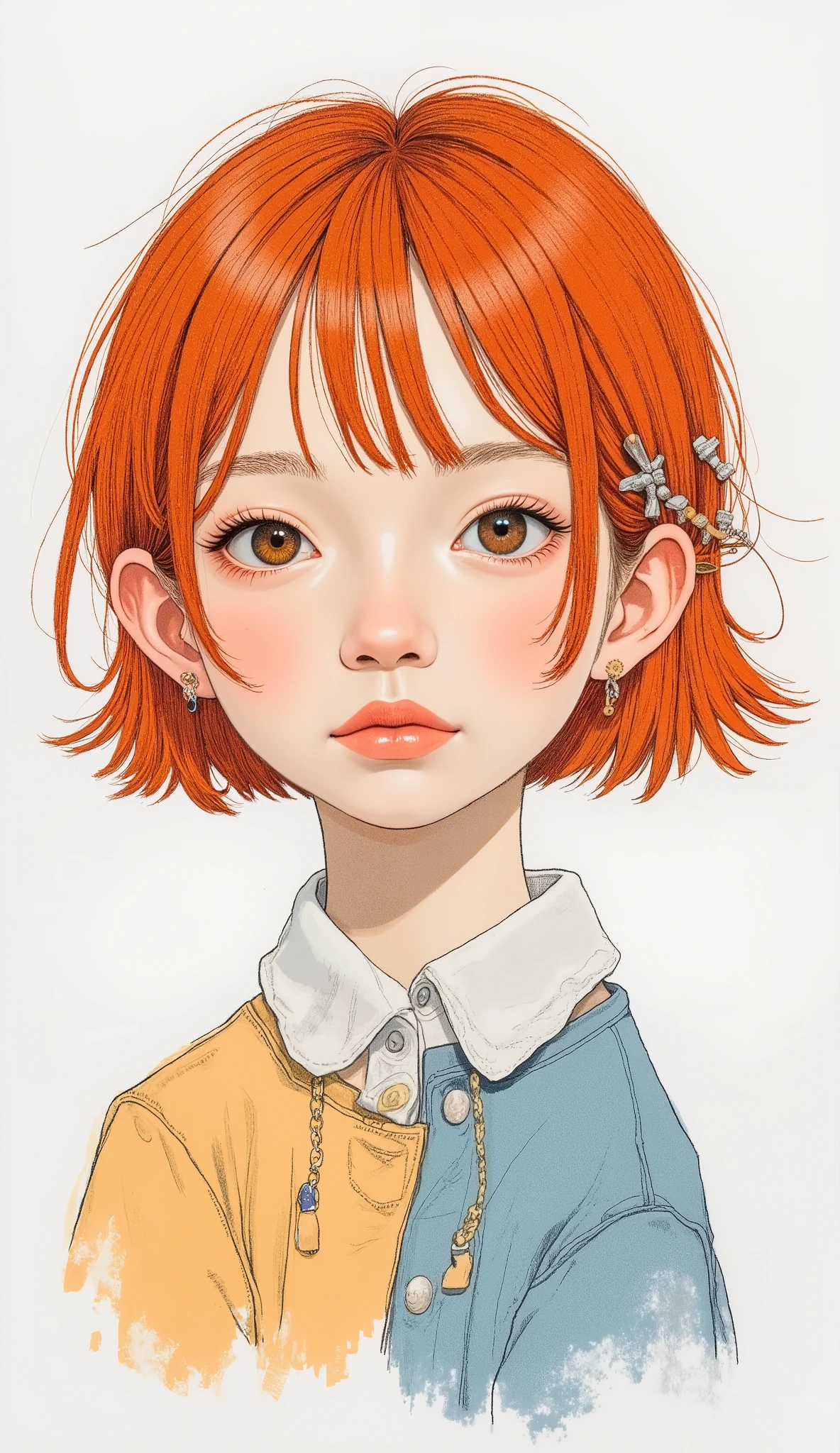 Minimalism, 3 color palette, magazine and newspaper collage, cut from paper and cardboard, portrait of a girl with red hair, high resolution, closer to your butt, 3 или 4 рекламных объявления в журналах 1990-х годов, cut and glue, to create abstract images., Paper Texture, cardboard texture, (minimal details:1.2)