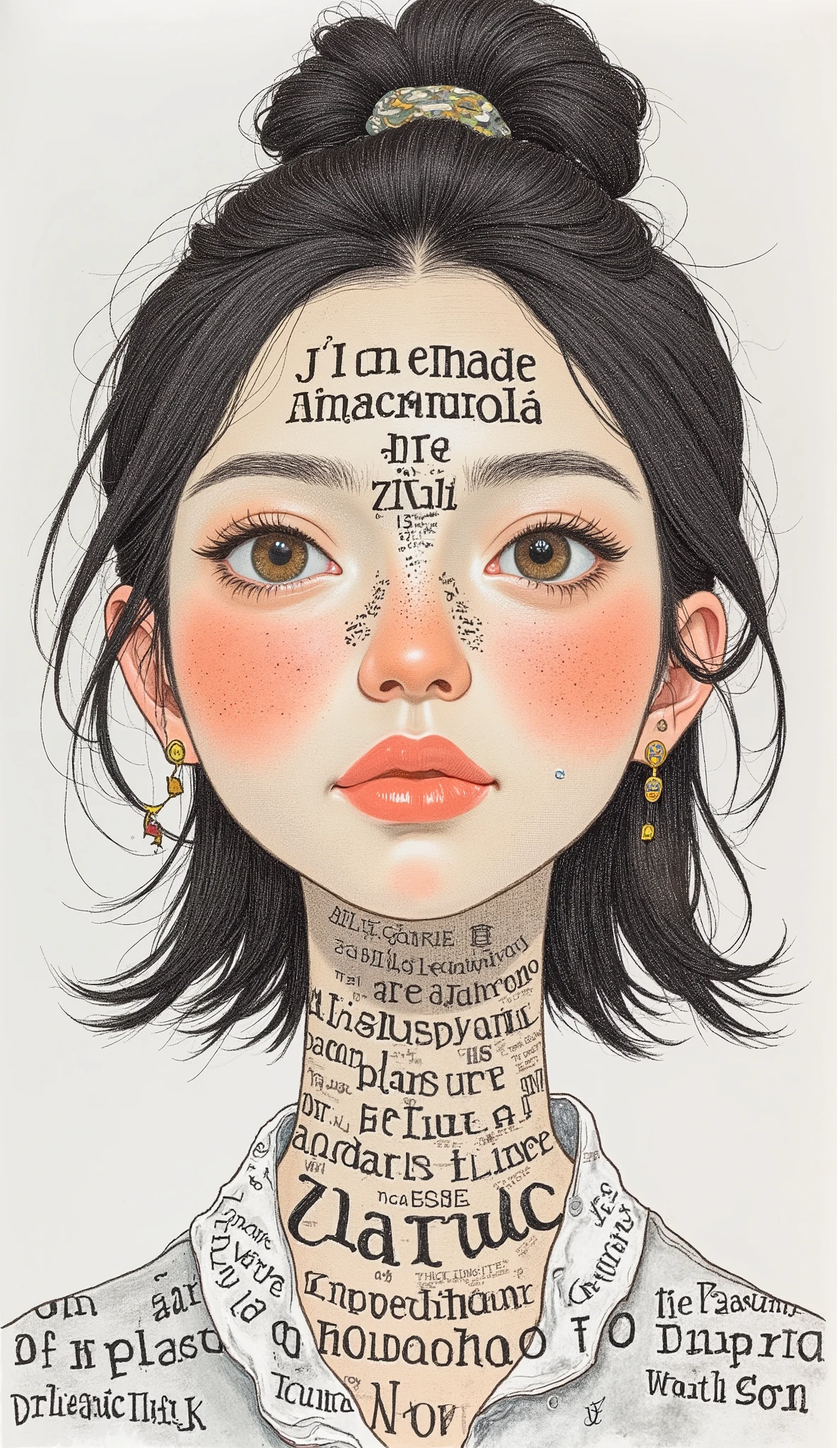 
font portraits: conveying emotional states through characters. portraits using words: conveying emotions through font configuration. using characters, to reproduce portraits of people,  graph, number. using different fonts,  Dimensions  , Color and text structure, creative approaches to text and arrangement are welcome Yes {x} It is necessary to convey the emotional state and facial features of the person depicted. The challenge is to create a font structure、using letters and letters. using an Illustrator program