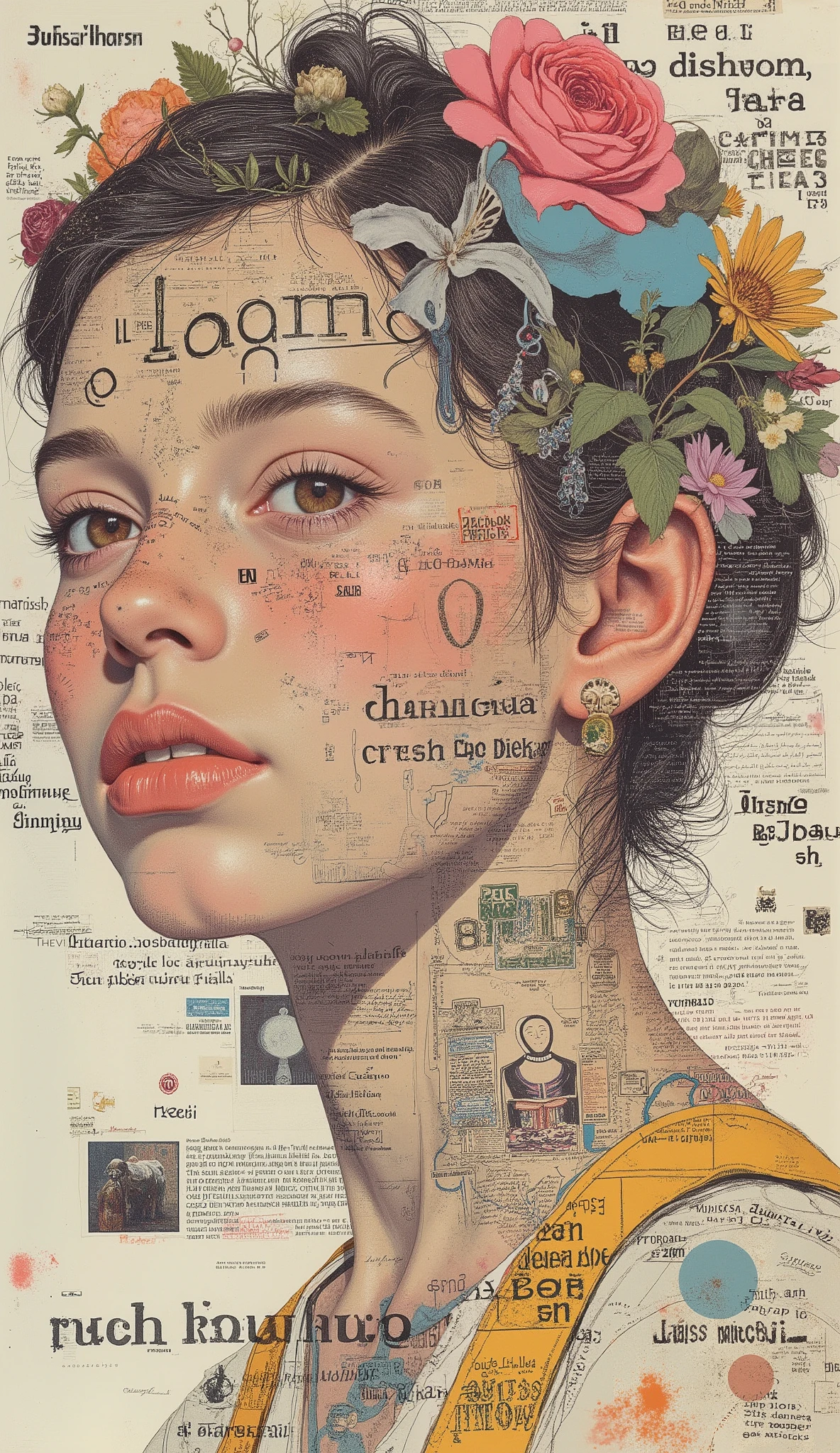 Collages or montages that highly depict words and phrases.