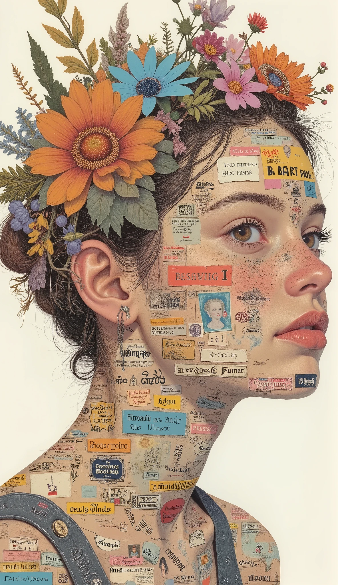 Collages or montages that highly depict words and phrases.