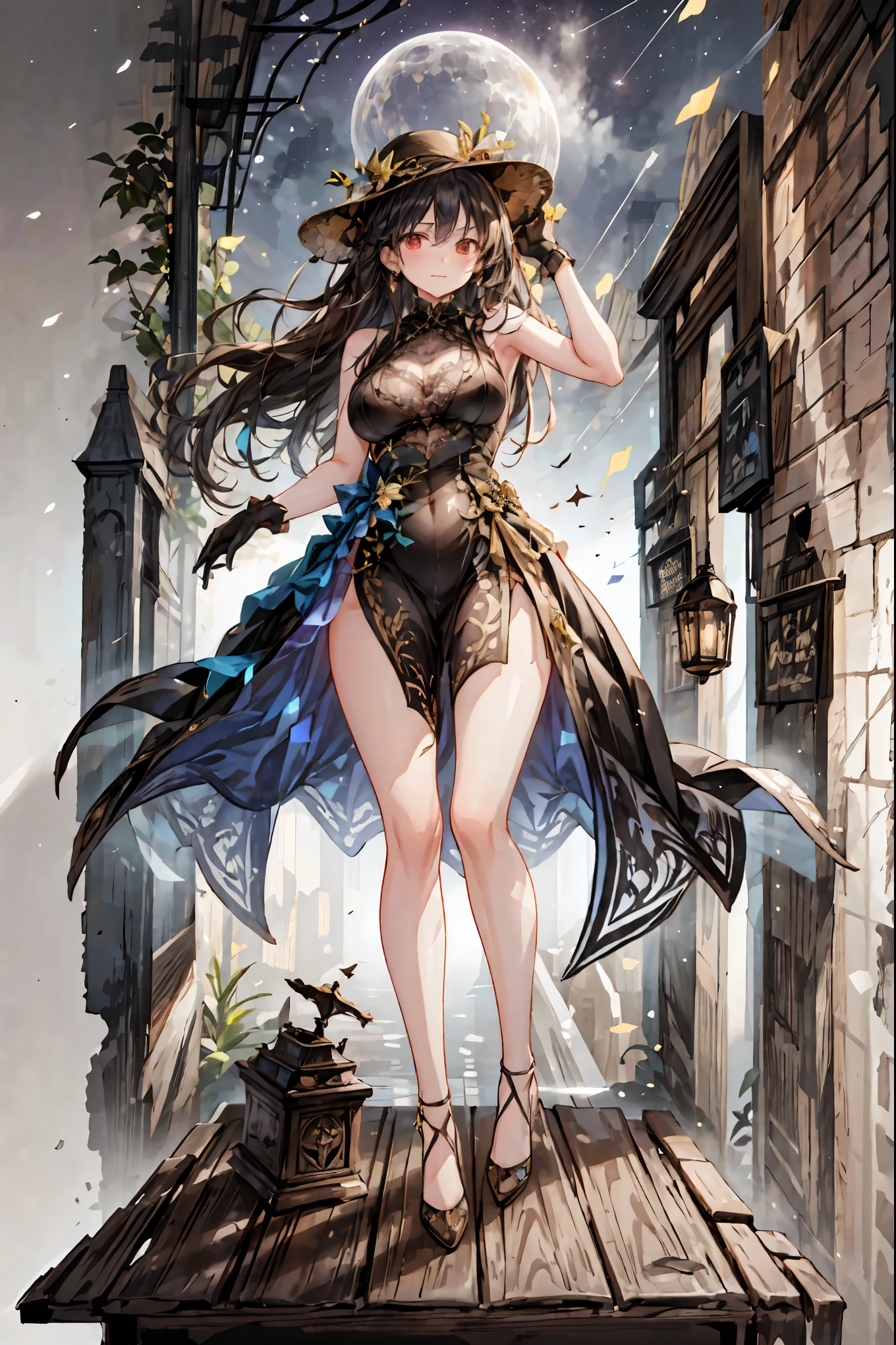 Midnight Auction,Midnight Auctioneer,Auction Hammer、Woman Who Hits a Hammer,Secrets That Can Be Auctioned,Auction House in the Dark,high resolution,Realistic,miniature painting,still life,photograph,HDR,High Key,perfect composition near the entrance,Superb Light and Dark,Luxurious colors、Dimly、heavy auction venue、while the moonlight shines in、meteor、空から降り注ぐmeteor、無数のmeteor群、on a stage bathed in the spotlight、There is a mysterious auctioneer wearing a silk hat and white gloves at hand、A mysterious auctioneer is standing、That low voice is echoing、diamonds、cursed antique jewels are placed on the table、participants are sitting like shadows。