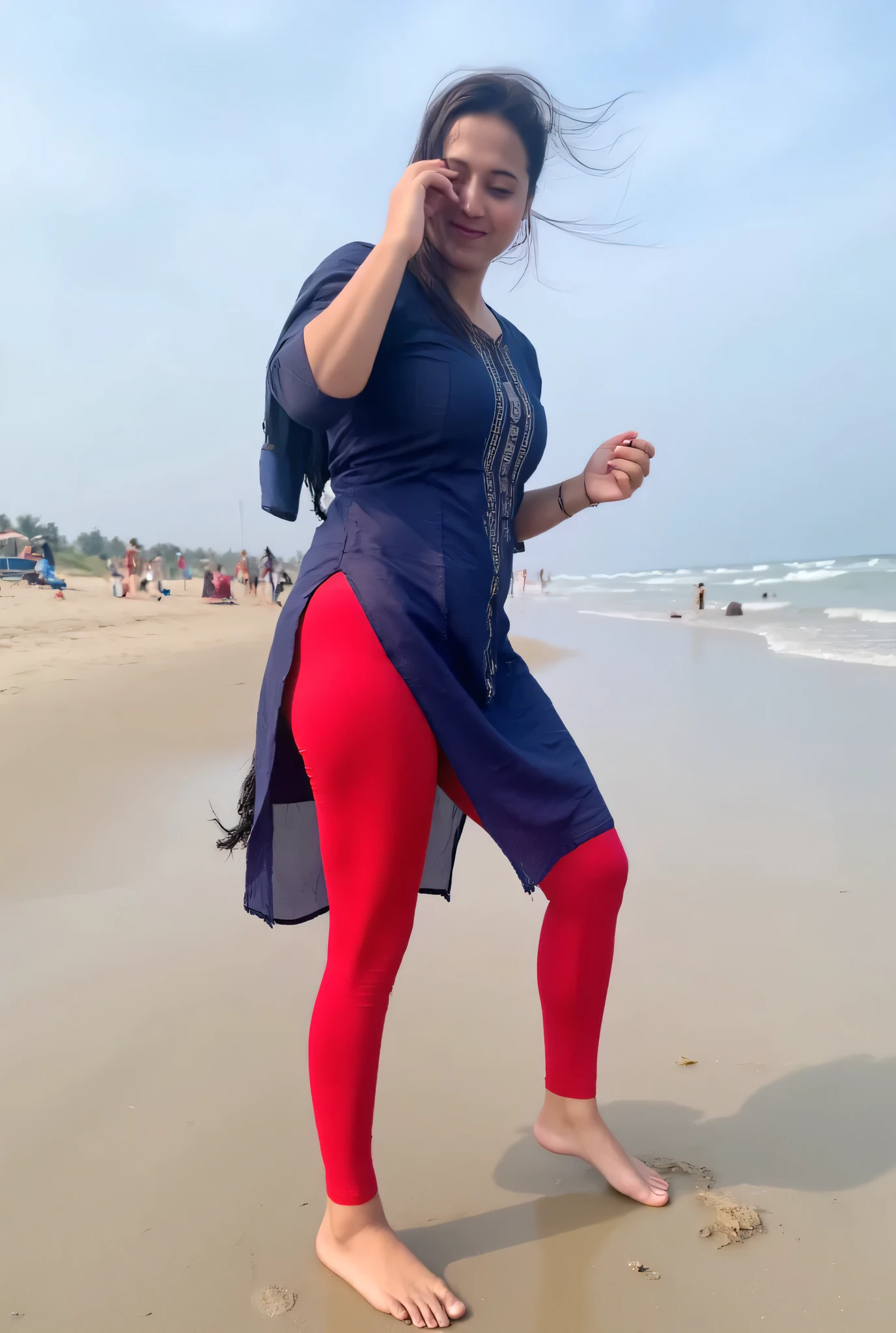 Sofia 23 year old hot sexy girl ,kurti leggings she is enjoying on beach ,focus on breast and leggings,big breast size, average body,leggings She lifting up her kurta with her hand and shows off her leggings.. She is leggings feetthe thigh expose pose ,leggings sexy hot structure feet, big breast,side leg feet focus on sexy side posing feet hot pose legging tight,indian hot side pose full image from head to leg Both side cleavage sleeveless navy blue kurta and red legging wet tight with panty lines