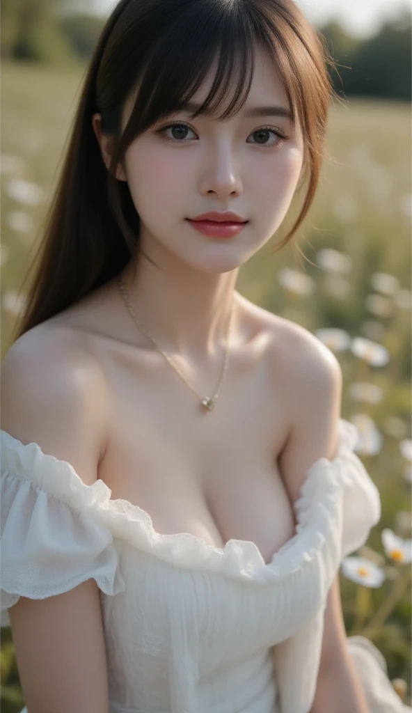 Masterpiece, 8k, (Real, Realistic Photography), best quality, high resolution, perfect details, ((upper body)), Beautiful face, 1 girl, solo, updo long hair, smooth, (curling hair), seductive laugh, look at viewer, Realistic, A beautiful japanese woman who looks like Anne Hathaway kneeling on snow lake opened nature among snowdrops, outstretched hand to inviting viewers, ???????, ????? ??????, nice pink ???????, ???? and black pantie, (cowboy shoot:1.2),