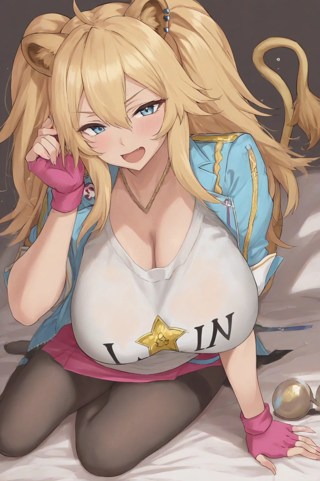 ((Best Quality)), ((Masterpiece)), (detailed), perfect faces, blonde hair, blue eyes, large ??????, ????, leopard pattern bra, leopard pattern lingerie, leopard pattern ?????????, ??? in ?????, ???????????, angel wings