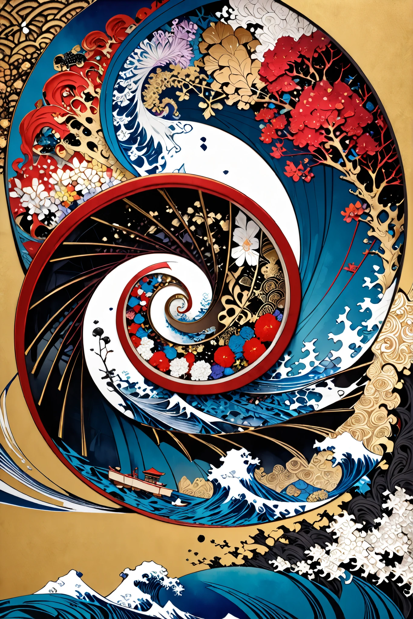 wrap a white fur stole around her neck, laughs shyly, numerous beautiful Japanese umbrellas, chaos, very beautiful red object, ((( gold background, Plum World))), 8k wallpaper with a sense of unity, ultra details, beautifully refined, Highest Quality, ( zentangle, Mandala, Tangle, Tangle ), ( fractal art :1.3 ), A luxurious object with an ancient pattern, Edo period((Legendary Burner Craftsman)), Background、A minimalistic white world colored with soft pastel colors in the style of sumi-painting ( Japanese ink painting ), 、artistic and attractive composition, pastel watercolor touches in the background、creates a mysterious and harmonious fusion of black and white ink and colorful watercolors, Tattoo, object, Ukiyo-e, abstractionism, depth of field, first person view, throw, masterpiece, Award-winning、(((桃とライチとブルーベリー on the floor )))
((( red(inflammation)and blue(sea) on the floor )))