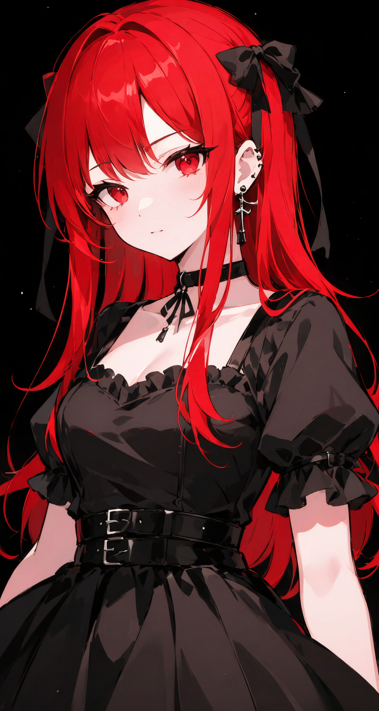 Cute Girls　Gothic Nurse Clothing　Red hair　Drill Hair　　Eye patch　Devil&#39;s Wings　tooth　Background white　Upper Body　Anime Style　sd　　One person　front