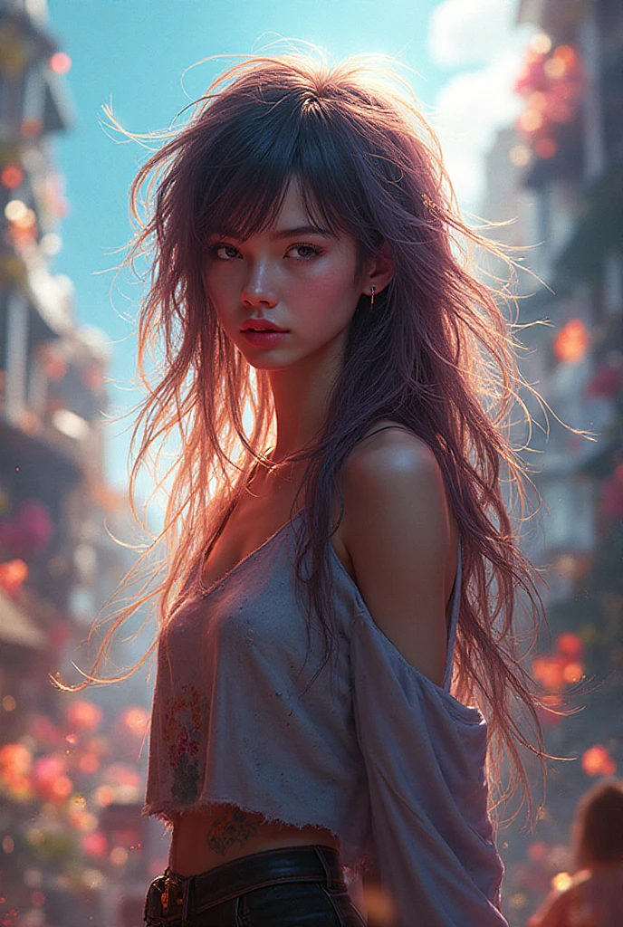 Photo of 25 year old European girl, RAW, beautiful woman, (brown hair with extra long wavy), ((portrait)), (Detailed face: 1.2)), (Detailed  features)), (Fine skin), pale skin, high detail and deep  body conhasmat suit, slim body, megacity environment, (cold color), wet, moist, reflection, (masterpiece) ( Perfect proportions) (realistic photos) (highest quality) (detail) shot with Canon EOS R5, 50mm lens, f/2.8, HDR, (8k) (wallpaper) (movie lighting) (dramatic lighting) (sharp focus) (complex) fashion