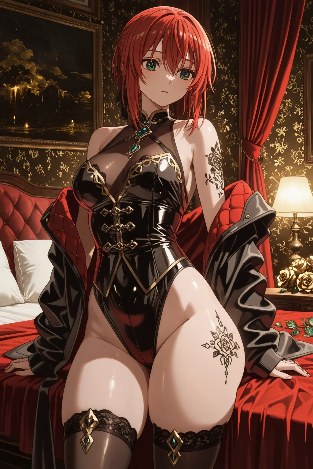 Extreme Delicate, Depth of Field, Amazing, Masterpiece, Growth, Visual Impact, Glowing Eyes, Red Hair, (Delicate and Beautiful Skin: 1.2), (Luster: 1.3), (Oil Highlight: 1.4), [Moist Oil: 0.6], (Oil Skin: 1.4), Bright Colors, Deepened Outline, High Key Low Variance Brightness Level, Soft Light, Light and Dark Staggered