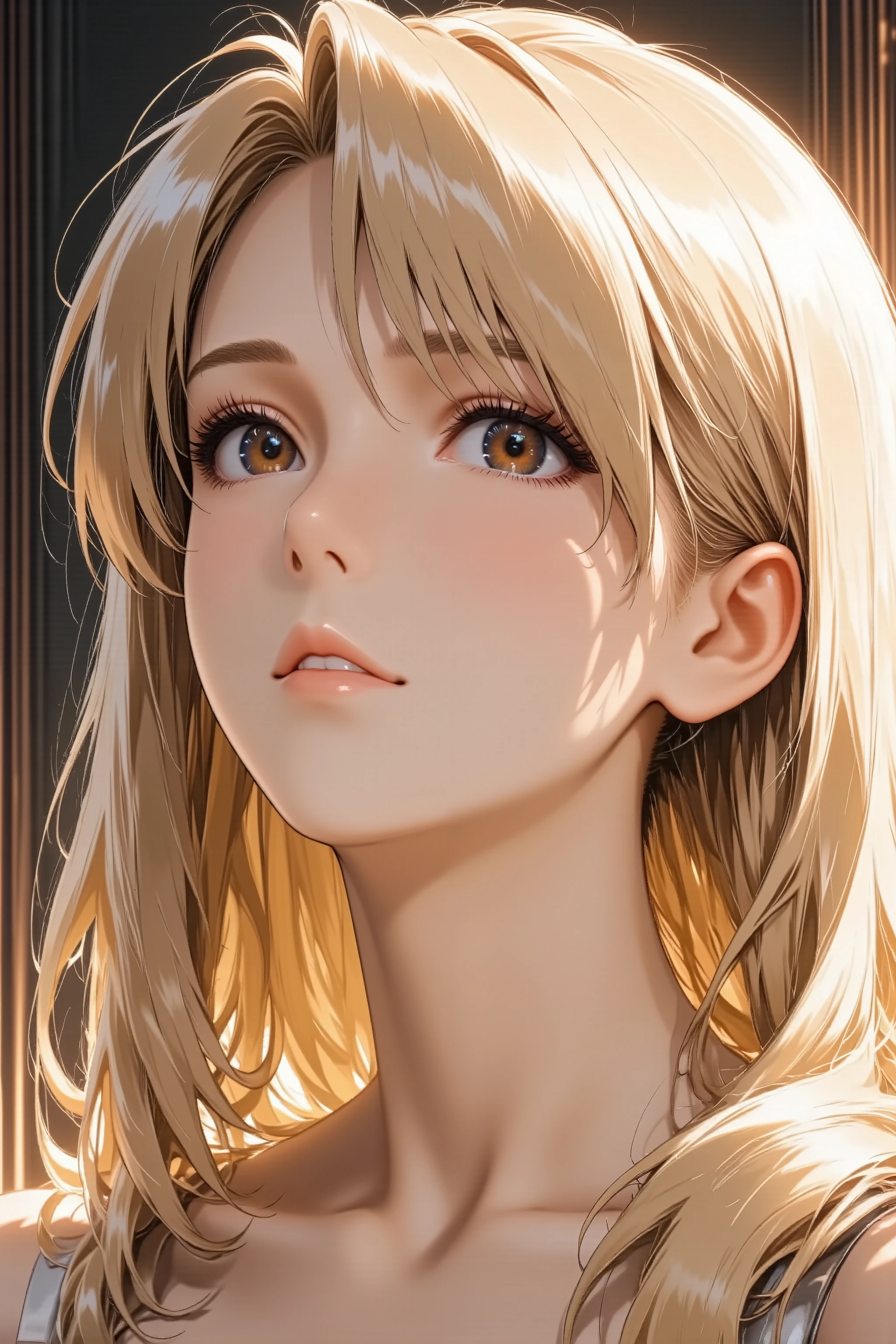 1girl, long hair, light smile, facing up, from side, full body