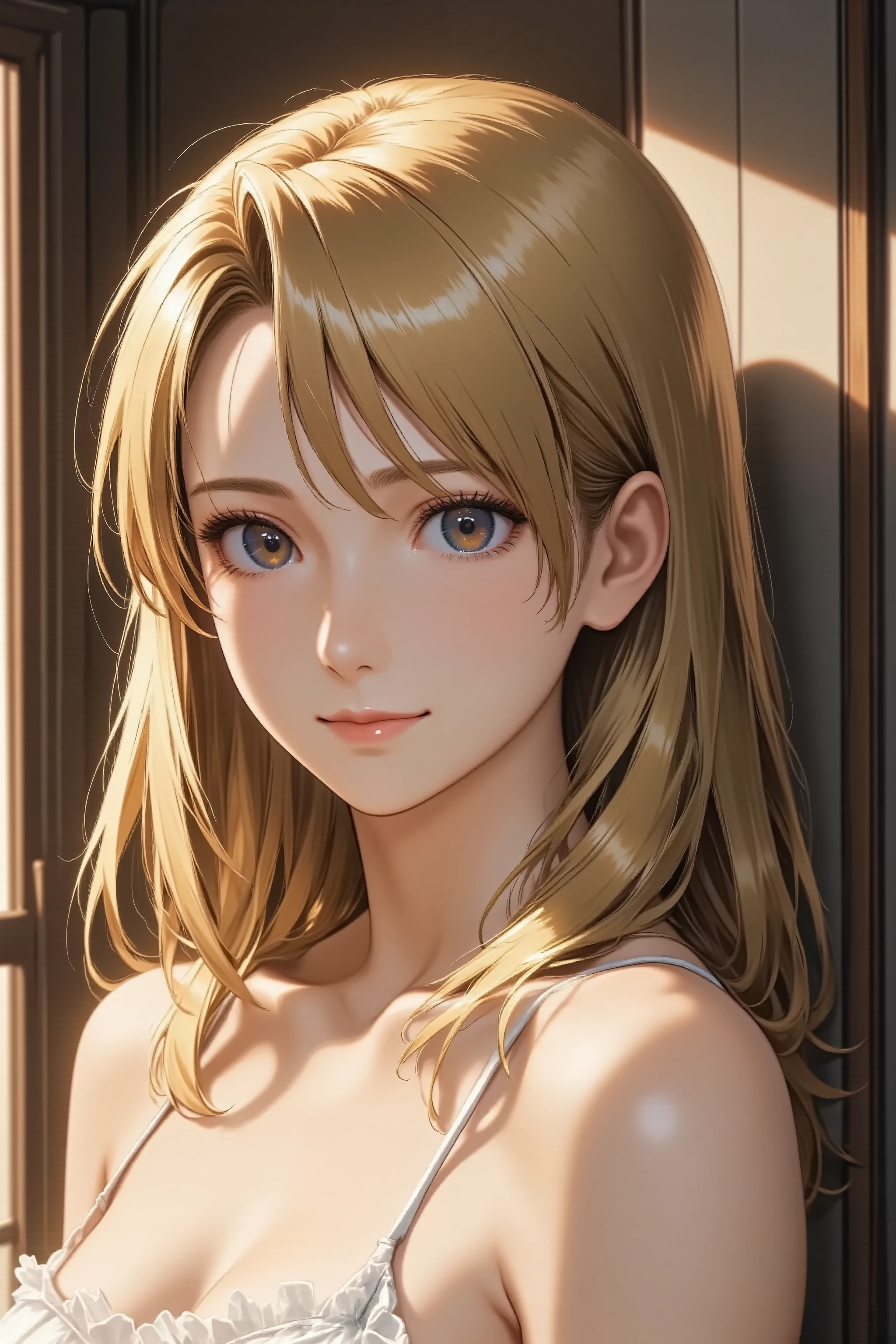 1girl, long hair, light smile, facing up, from side, full body