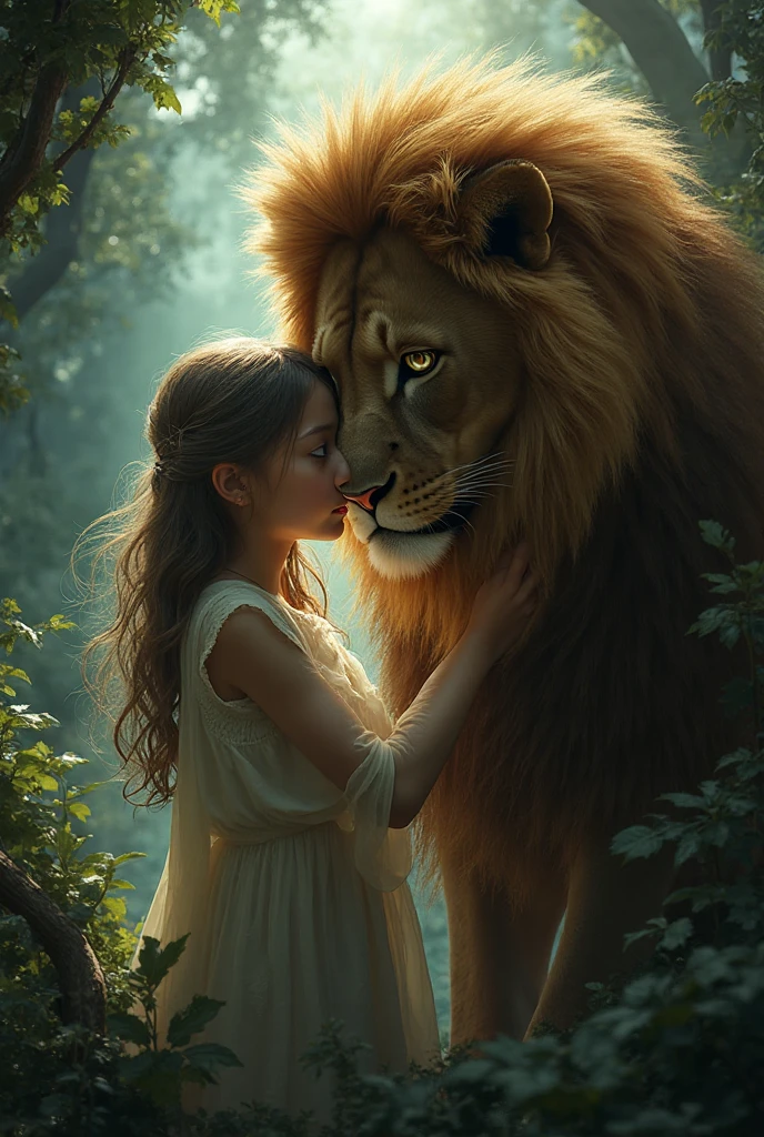 A girl with her lion - SeaArt AI