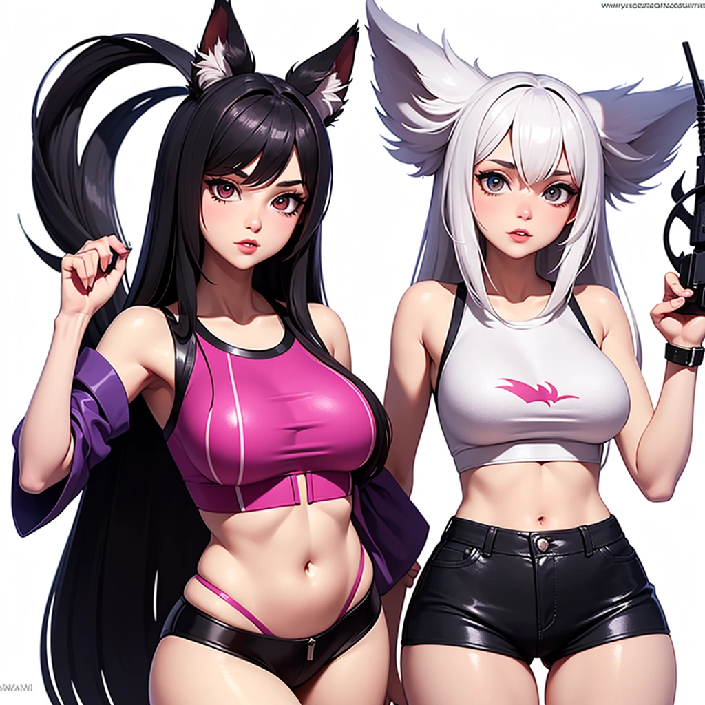 Realistic poster portrait of Masnya, (Purple skin color:1.1), Cat ear, alone, Jeremy Lipking, William Bouguereau, (Alphonse Mucha:0.5), By d-art , SFW Dark blue hair girl, Cat ears and tail, Wearing a tank top and racing pants.　Loli body type　　Twin tails　Female ????????? is visible　　Detailed depiction of female ?????????　Flat ?????　Stern expression　With ??????????