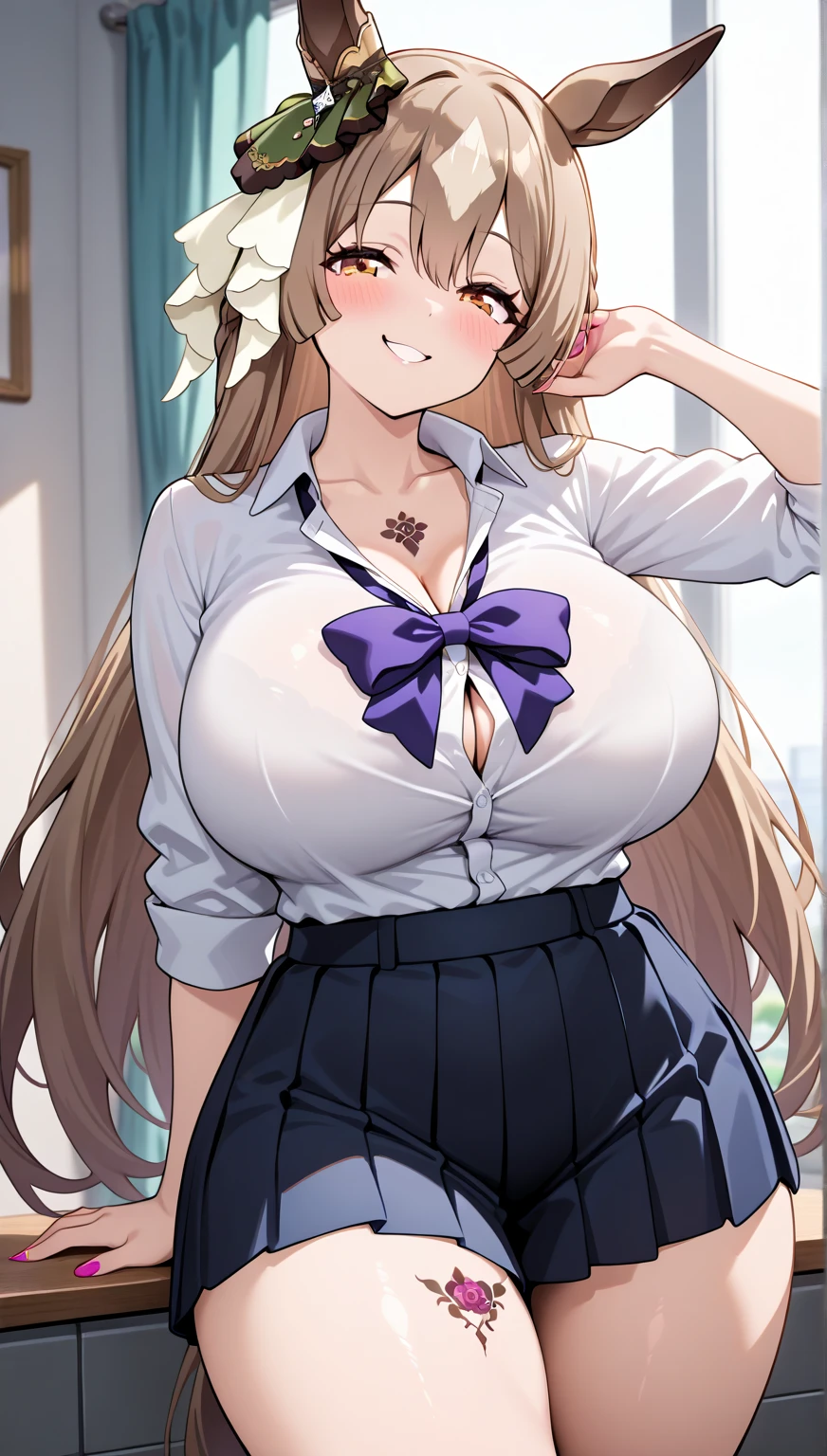 masterpiece, best quality, <lora:ryoukanarusawa-on-richy-v1:1> ryouka <lora:gmuniform2-nvwls-v1:1> gmuniform, blue thighhighs, , garden, looking at viewer, smile