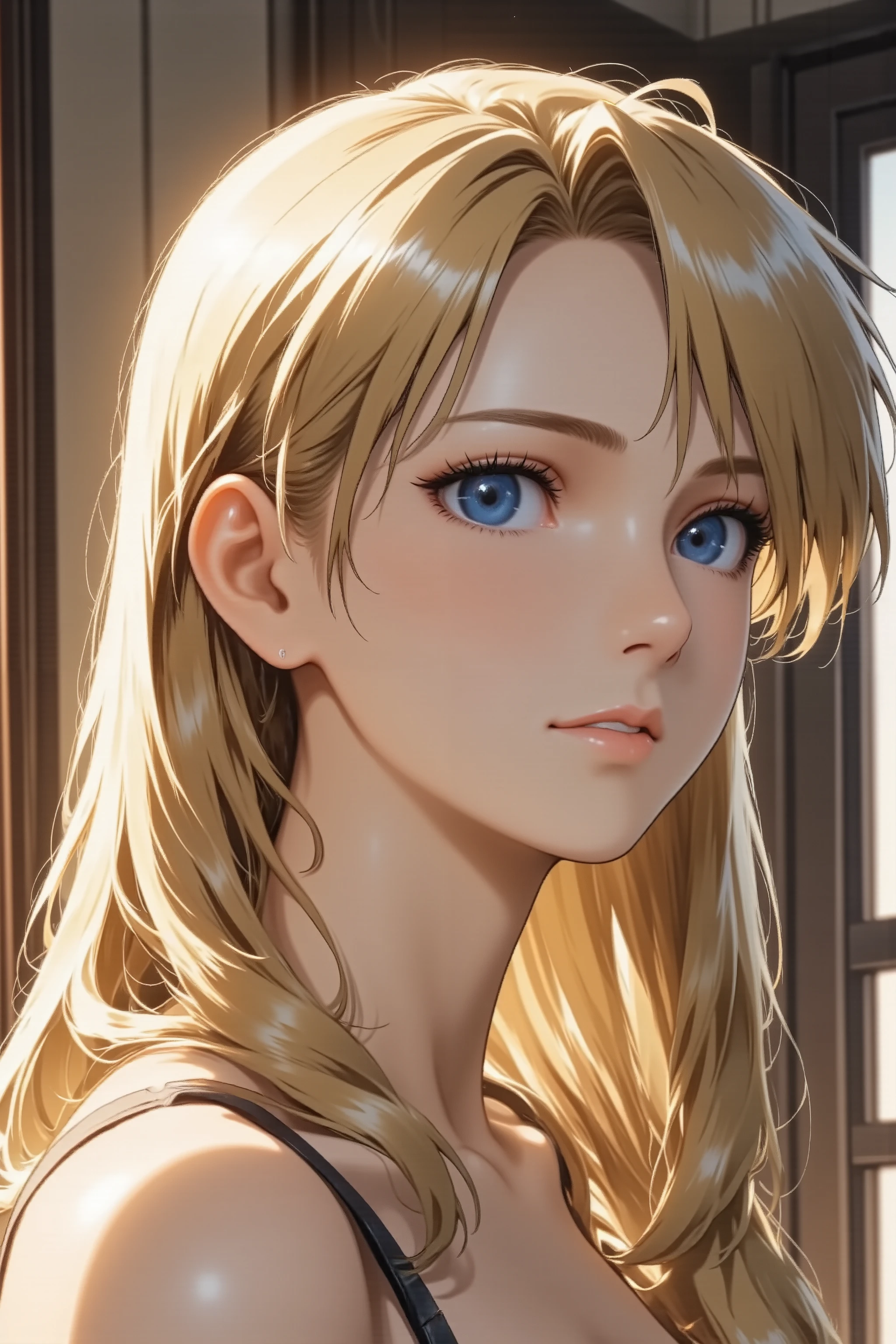 1girl, long hair, light smile, facing up, from side, full body