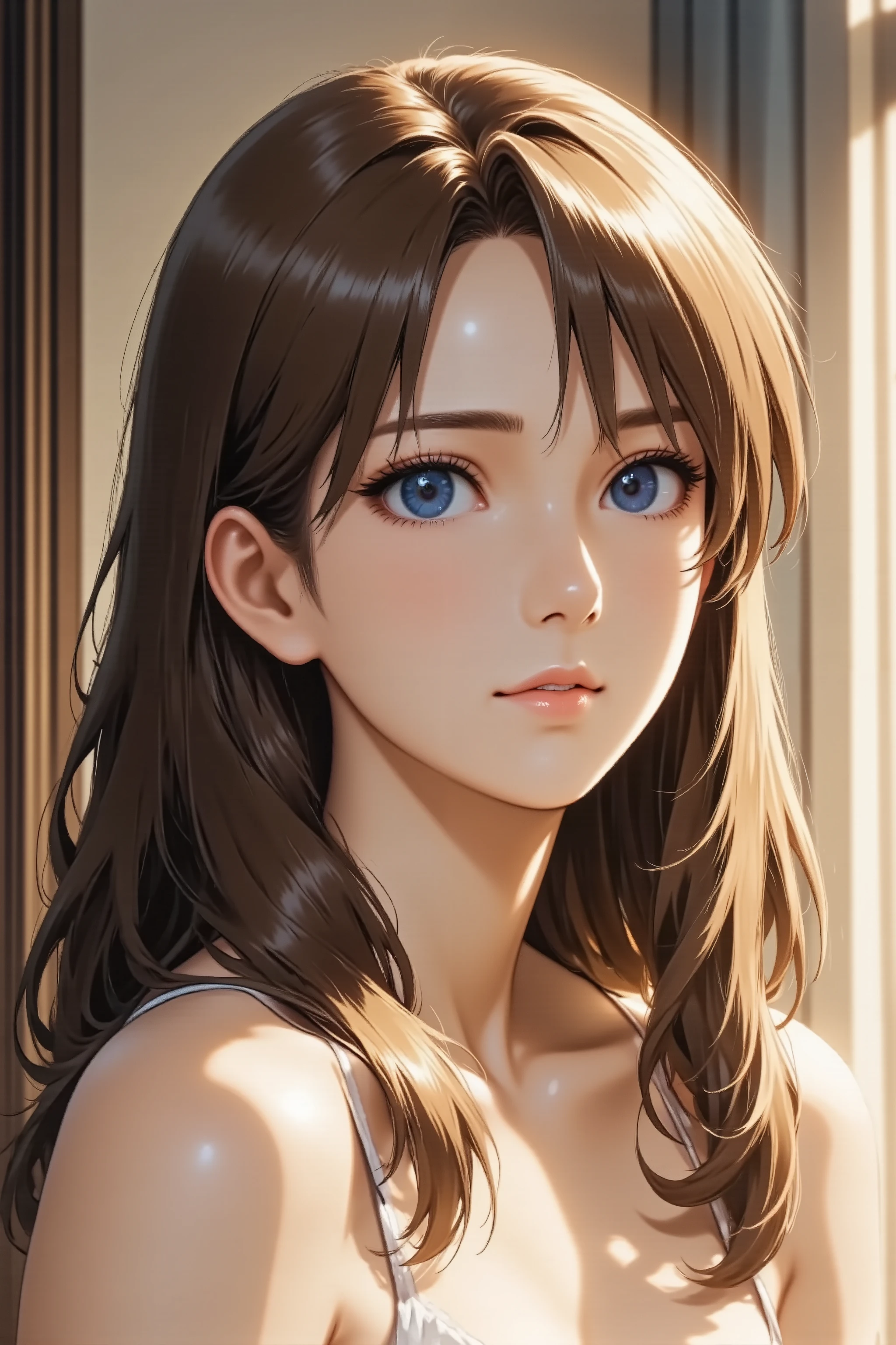 1girl, long hair, light smile, facing up, from side, full body