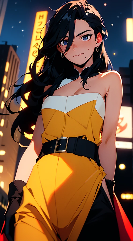 Waifu, masterpiece, , , moon, full moon, gloves, 1girl, clenched teeth, videl, , large , teeth, ((straight black hair)), ((white short sleeve shirt:1.3)), blue eyes, rating:,, , ,clenched hands, night, sky, ((side bangs:1.4)), (white skin:1.5),  shoulders, blue hair, clenched hand, rating:questionable, ((low twintails:1.5)), ((black tight shorts)), solo, angry, lip biting(gigantic and massive :1.1), , official illustration, illustration, detailed face, beautiful intricate eyes,1:2), titsnipples