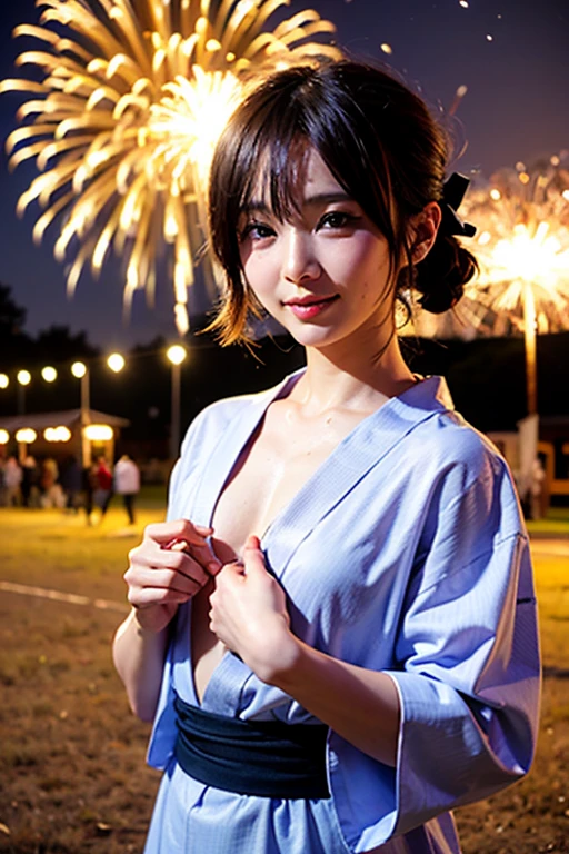 ((highest quality)), ((masterpiece)), (detailed), Perfect Face,One girl, wearing Pink kimono, Length 35cm above the knee、kimono,Pink kimono, Floral print, The audience watching,close,from_front:1.2,festival, yukata, Traditional Costume, Hair Ribbon, Sandals, Outdoor, Cityscape, smile,night, Colorful fireworks background,lanthanum, Colorful fireworks bursting into the sky:1.6, summer, Japanese Culture, [Cinema Lighting:0.8],Realistic:1.3, scenery, japanese festival, 街のscenery, Happy, joy, Festive mood. (masterpiece), (highest quality:1.2), Absurd, [:複雑なdetailed:0.2]、((???????:1.3)), (((Pull down your panties、Skirt flip、????????,???????? are visible)))、((Lean forward and spread your legs)),
((後ろ側より少し下fromのカメラアングル))、