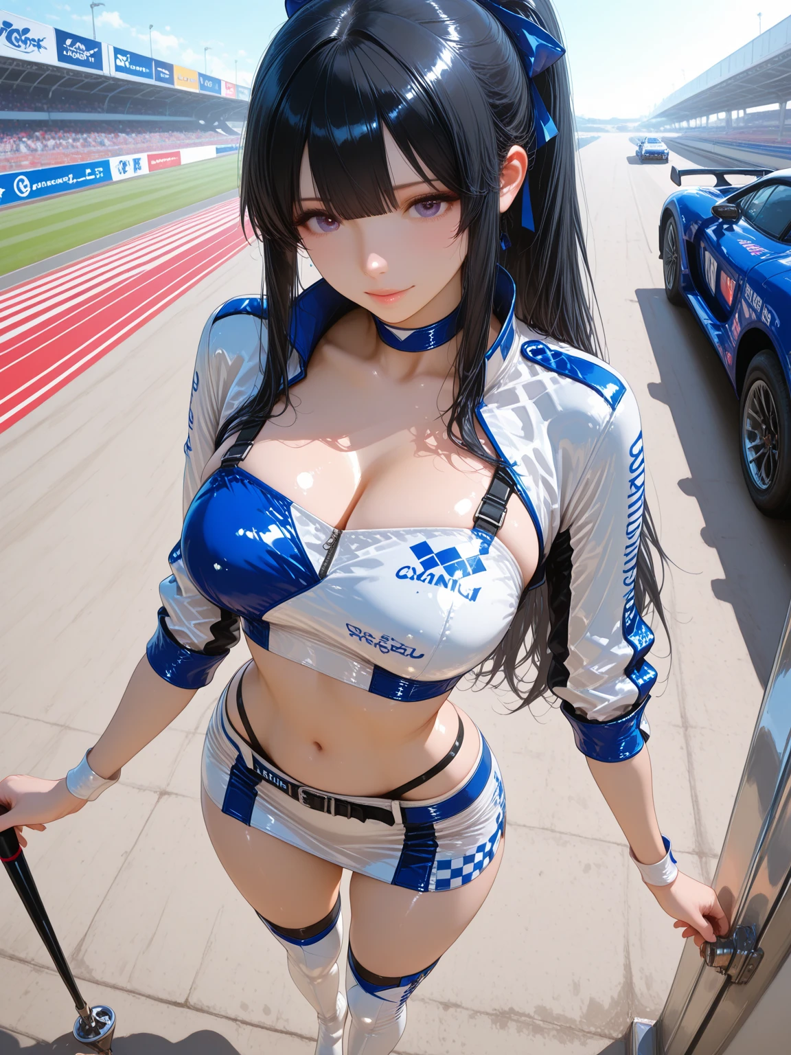 ((((Form fitting blue metallic car racing suit)))),(((Dynamic pose))),(((Abdominal Peek))),(((Show under the ????? ))),(((Blue metallic and white miniskirt lift))),Earrings、（Cylace queen long boots：2.0）、（Good ???????：1.8）、(???????????：1.3), （???????：1.0）、（Pink ?????? 1.0）、(smile:1.0), 観客にスポットLightを当てる, (,(Spread your ????? wide:1.5), (???? pose),(Without helmet), (((???? inner thighs))),(((F1 cars on display))),Ulzzang-6500-v1.1, (Original photo:1.2), (Realistic:1.4), Three beautiful and delicate girls, Very detailedな目と顔, Beautiful and delicate eyes, Very detailed, High resolution, highest quality,masterpiece, Very detailed, 8k wallpaper, wonderful, Fine details, highest quality, There is Light on the face,Light,One Girl,(Car Race Track),Beautiful Eyes,smile,Open your mouth、break,Titty ????,laRge 胸、masterpiece, 超High resolution, 8k, RAW Photos, highest quality, Detailed Shadows, wonderful, In detail, Sharp focus, (Shine light on your face:1), (Volumetric lighting:1.4), (Bokeh:0.5),
(1 person and 1girl ??????????:1.5), (Heterosexual:1.5), (Faceless Man:1.5),
1 person, (Insert the ?????:1.3), (Grabbing her ?????? with his right hand:1.5),
Break 1 Girl, (????????????:1), (Light brown long hair:1.3), (Blunt bangs:1.4), (Fair skin:1), (Clear Skin:1), (Perfect Face:1), Very detailedな美しい肌, (Narrow area:1.3), (Abdominal muscles:0.5), (skinny:1.2), (Loli face:1.6),
Nihai,
(Browsing Caution:1.5), (????:1.5), ,
Fake ???????
(shout:1.5), (Open your mouth:1.4), (Embarrassing:1.5), (anger:1.5), (close your eyes:1.3),