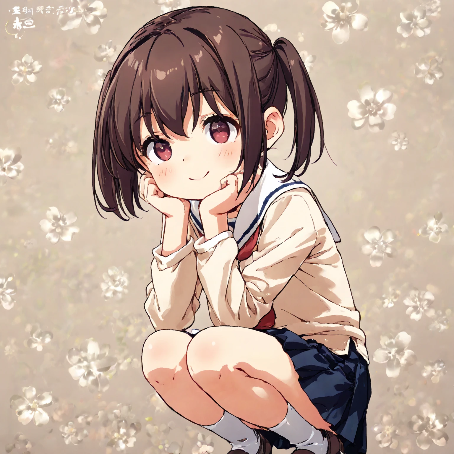 (msfw:1.3), (Realistic, photo Realistic:1.2), ((Highest quality)), Shift the center of gravity backwards, Quite embarrassing, White , (Showing :1.4),タイトskirt, ( shot:1.3), (skirtをまくり上げる:1.3), (Squat:1.4), (Spreading :1.2), Place your heels on the ground, Spread your legs, Squat with your knees up, Attach your butt to the ground, brown penny loafers, Beautiful  details, Real human skin, Gentle expression, Front view, angle From below, Realistic, photoRealistic, cute, skirt, Squat deep on school grounds, cute school girl, Japanの女子高生の制服, Haruka Hirose、Left 4 Dead Arcade、Japan 、Short Bob、Brown Hair、black eye、Mid-breasted、((White short sleeve shirt、Grey bow tie、グレーのチェック柄skirt、プリーツskirt、White High Socks、Brown leather shoes):1.5)、JK Uniform、Frayed uniform、cute女子高生, whole body,smile, 自然なsmile, cutesmile, 魅惑的なsmile, (Looking at the audience:1.2), from before, From below, from the front