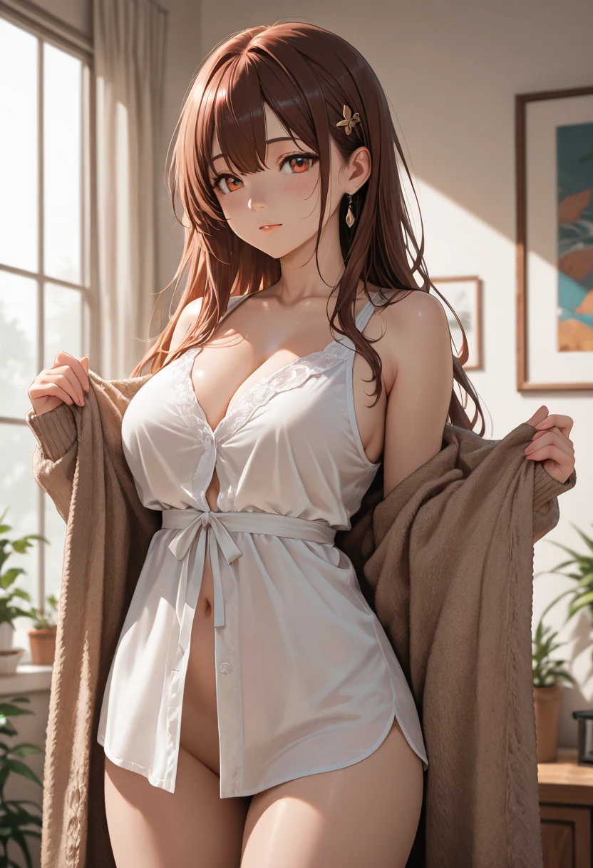 (masutepiece, Digital Art, Digital Illustration, 4K, 8K, Ultra-detailed, beautiful image, Sharp Image, Photorealistic, Raw photo, Perfect face, Perfect lines, Perfect eyes, Soft lighting) 1 woman, (lightbrown hair,Chignon hair in a high position,Innocent look,Lowered eyebrows,drooping eyebrows,drooing eyes,cute large eyes,natural make up,kindly smile,Round jaws,23 year old petite woman:1.3),Two handsome men in suits, (ember,Men in suits,well-muscled,Firm shoulder width,Adult male,Boyish hairstyle,English gentlemanly style,Man in his 30s with a cool expression,28-year-old man with bright smile:1.2),(Nervous,be shy,sleepy,embarrassed from:1.2),innocent smiles,(embarrassed from,Shy smile:1.1),light-filled kitchen、Kitchen Counter、water work、the kiss、kiss、a couple、couple kissing、Romance、ssex、have 、Wet pubic area、insert 、、Overflowing、Full body painting,(One Girl And One Man,:1.5),(ember,Adult male,Rubbing the girl's :1.2),Cheek dyeing、gasping face、embarrassed、boredom、begging、Unhappy、Greedy expression,Wet pubic area、 xen、Open your  wide、Cowgirl、Fluttering 、Wet shirt、Lace 、 jacket、maid clothes、Maid Cafe、With my mouth wide open、Akanbee、Sheer 、Pull up your skirt to show your panties