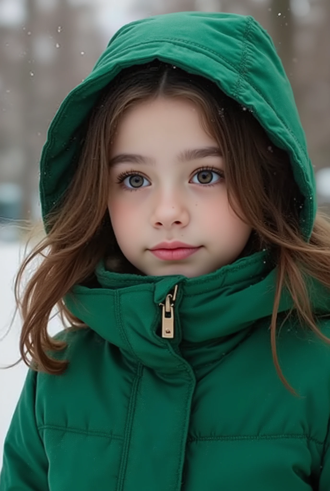 13-year-old teenage girl wearing green cold coat 