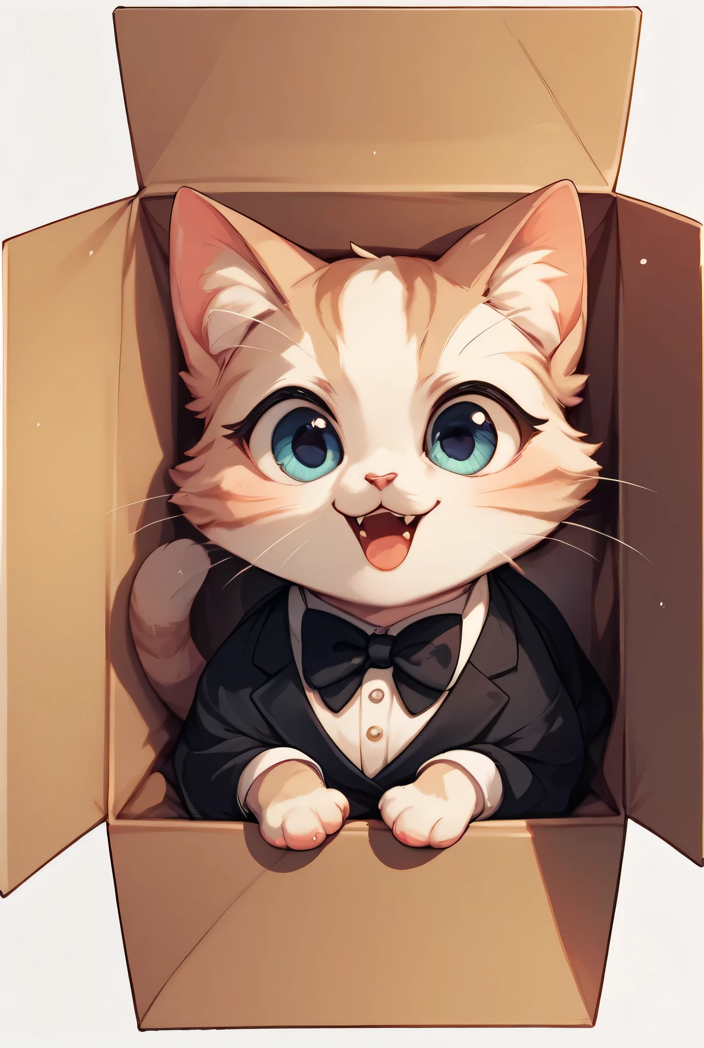 Very cute tuxedo cat in a box