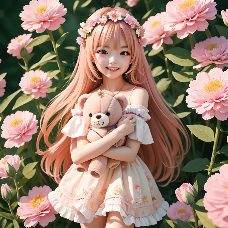 Chica anime entre flores