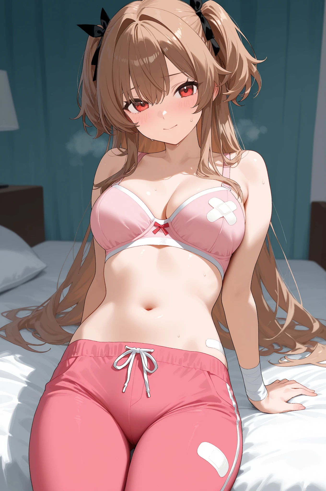Very detailedな, Very detailed, 8k, A hyper-realistic portrait of yuuki asuna, beautiful girl,  ??????????  on the bed , Luminous effect, Detailed white bra and panties, full body,Super detailed,Very high quality, Embarrassed,Blushing,17 years old, lying