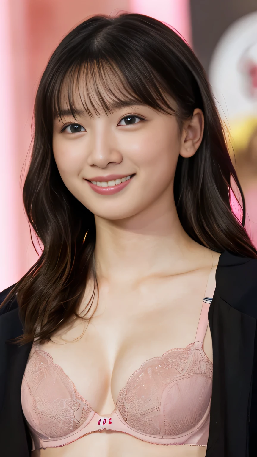 masterpiece、 beautiful eyes, ( An unrivaled masterpiece、 Symmetrical Cannon Eyes:1.3),Very complicated、
( A masterpiece That Will Dispel the Crowd , Highest Quality , very detailed , detailed facial resolution、),,( ultimate beauty、 Dark Haired、 face like a baby 、bang、 pupil、ribbon、 Floral decoration 、、 innocent and funny expressions 、smile( Middle School Student 、 big boobs )、 Wavy hair reflecting the human mind 、indoor)( 8kWallpaper、high resolution ,, )( full body portrait 、head to waist) ( pink bra 1,7) Sharp Concentration 、 And high-precision 、girls、cute panties