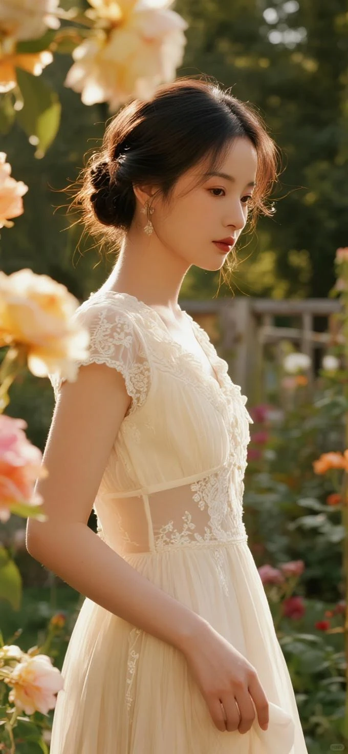 (((best quality))), (((ultra detailed))), (((masterpiece))), illustration,((1 beautiful little girl,solo,angel)),((fair skin,shoulder length straight blonde hair,blue eyes)),((slim,thin)),(earrings,crystal necklace),(( back,towering hips,butt crack)),joyful expression,(flowing short-sleeved white sheer dress:1.3),((In heaven, garden setting)), vibrant flowers,(colorful flowers:1.3),lush grass, gentle breeze, (clear sky, fluffy clouds, shining sun),((from back,standing,upper body,thighs,pantyhose))