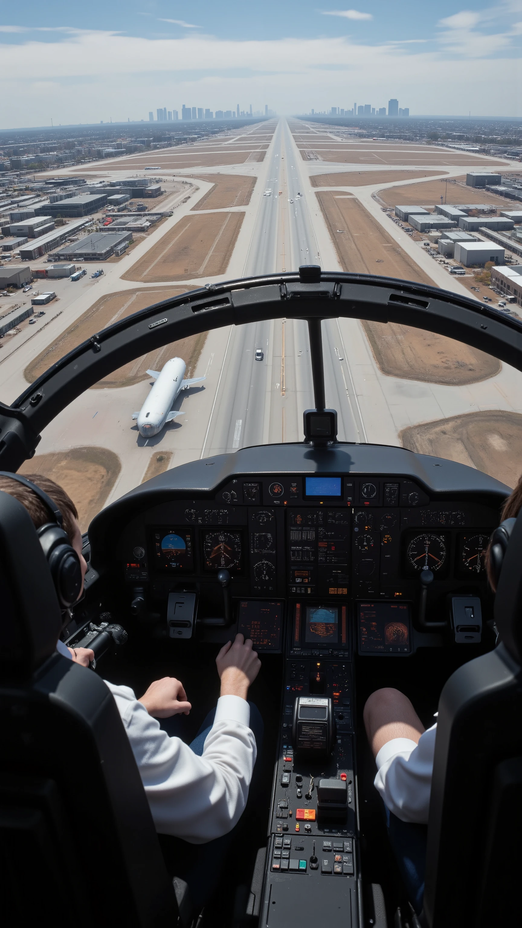 high-definition images、Inside the cockpit of a jet ready to land at Dallas-Fort Worth International Airport、expansive scenery