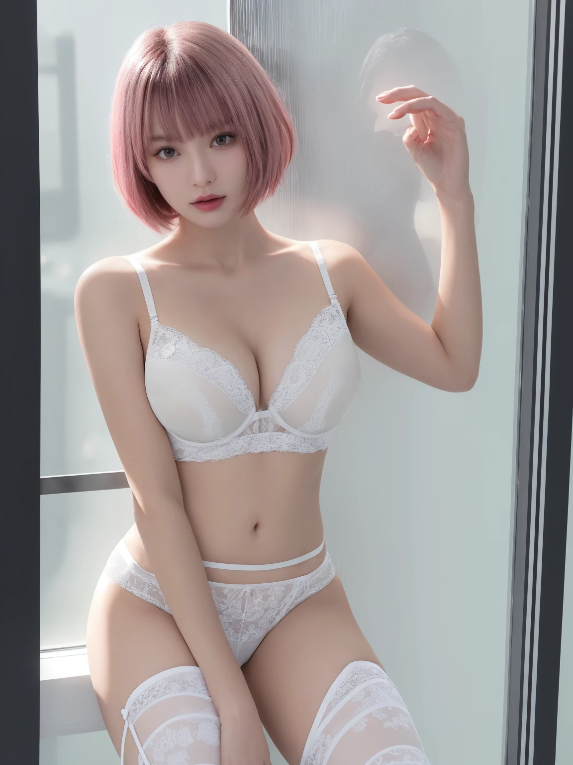 Top quality 8K ultra high definition work, masterpiece: 1.3, sharp focus: 1.2, white string ??????, small bras, wedding gloves, ?????????, sofa, living room, loose socks, (natural colors, photos, 8K), photorealistic