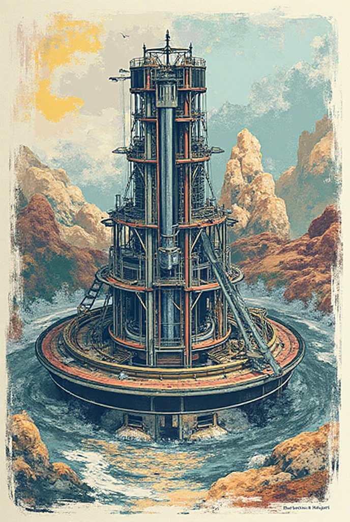 There is a piece of metal on the ground，Background is sky, flat metal antenna, product photo, perspective, Sunlight，Bronze heliostat，author：Randolph Caldecott, (Watercolor, masterpiece, Line Art, Illustration Art, Professional line art, Super complex and detailed, Chinese painting，8K:1.3)， projection，Void Background，Heavy fog