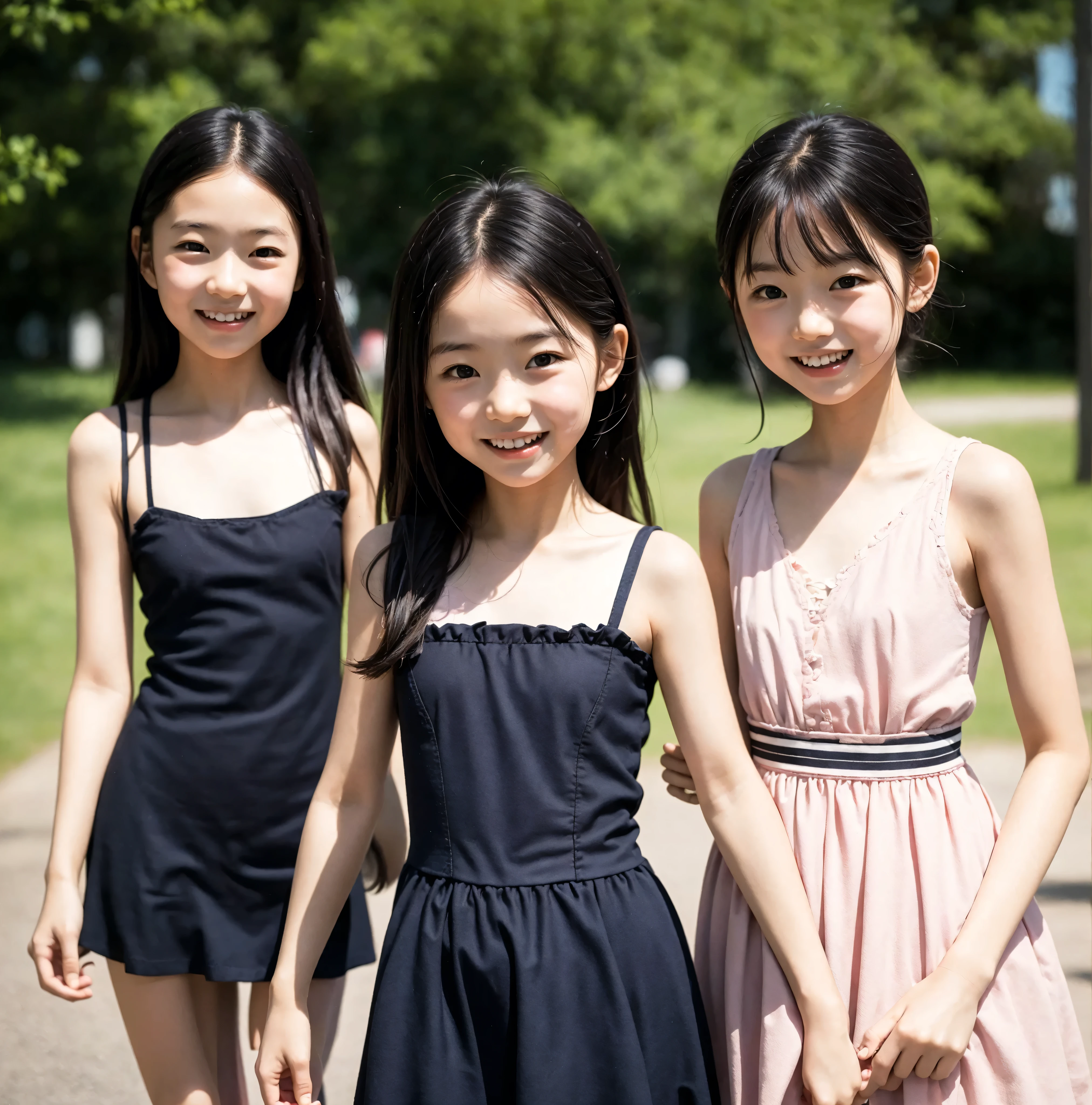 8 years old,2 cute girls,((Highest Quality)),park where the nipples are almost visible,((Photo Quality)),(Slim:1.5),(detail),Tiny Chest,narrow shoulder width,perfect face,Tank Dress ,ruffle dress,(skinny:1.3),(smile:0.5)