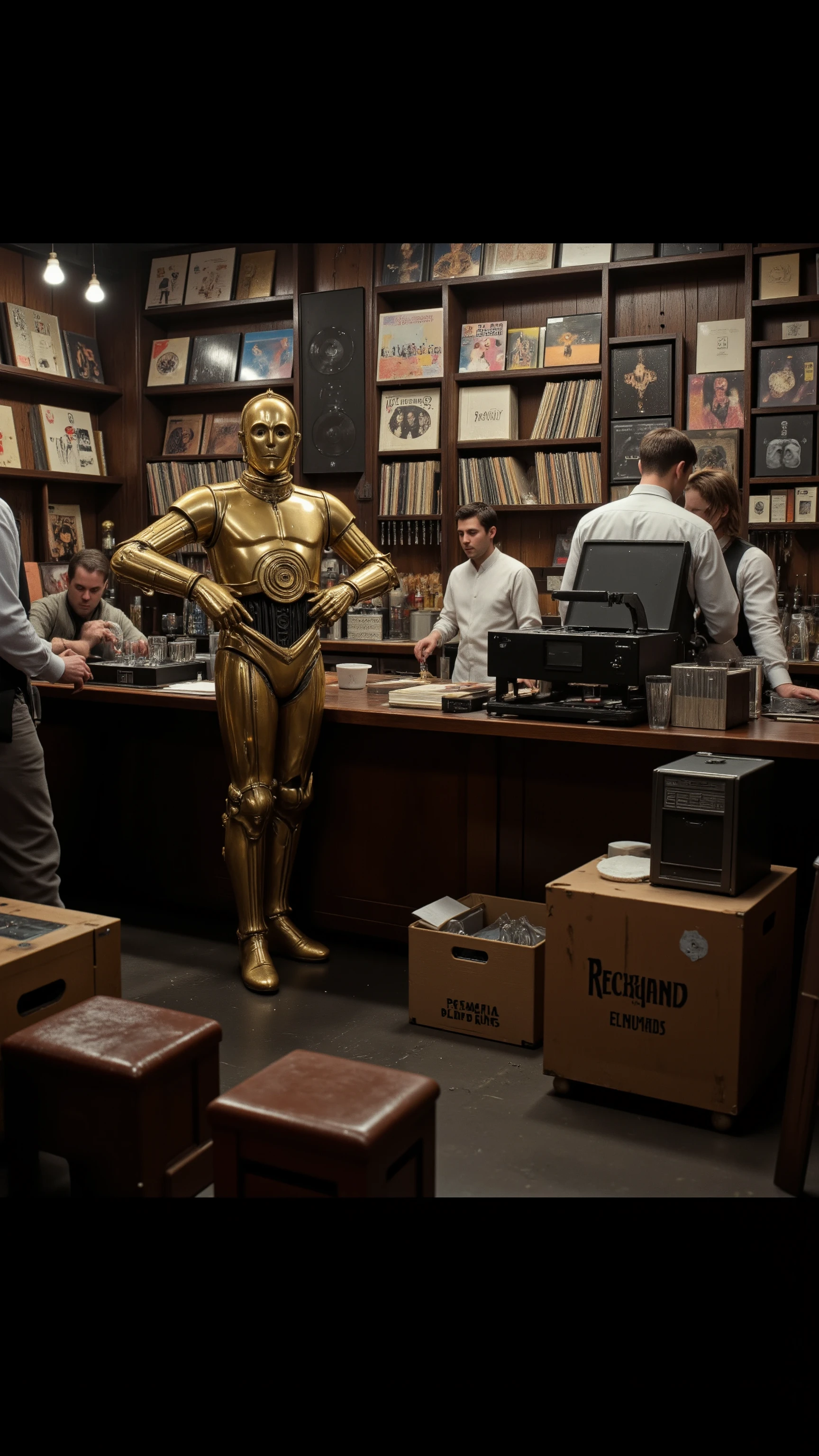 high-definition images、records in the basement of the D、C3PO manipulates 2 bar.J.is doing、building and talks to customers with a microphone