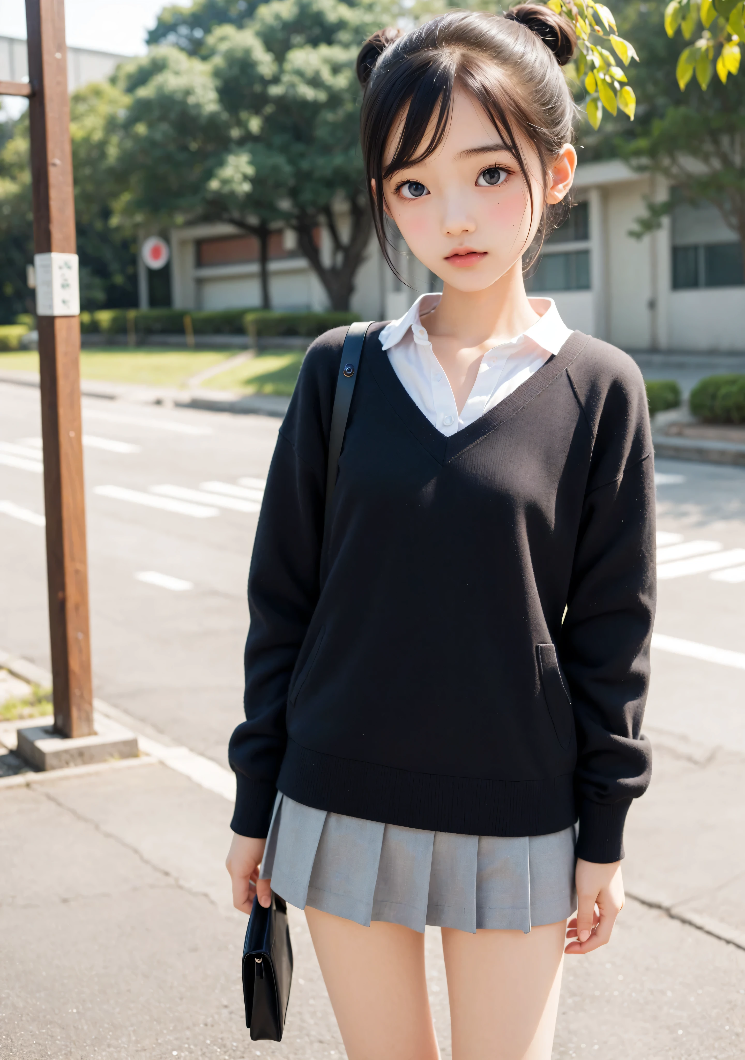 masterpiece,High Quality画像,High Quality,12 year old girl,(Japanese elementary school girls),Small and thin face,slender body,The sensual expression of ,elementary school uniform,double eyelids,detailed eyes,Details ,Bang Hair,photorealistic,bob cut,cute,( flat chest)