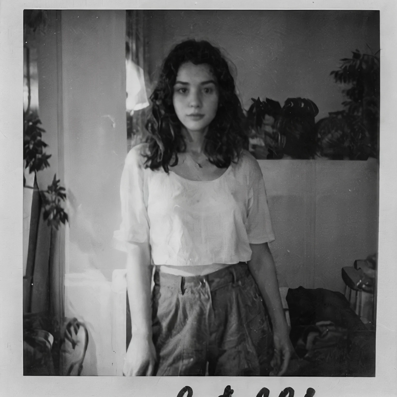 Last summer vacation, old black and white photos, memories of my girlfriend, polaroid photo, monochrome, greyscale, film grain,