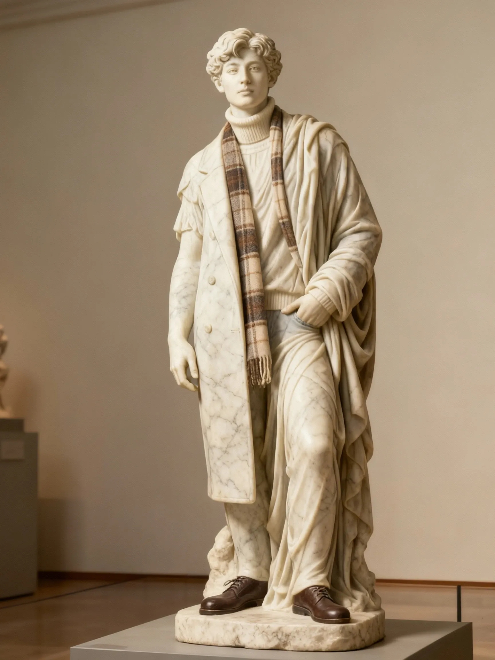 إعد تصور هذا الشخص على أنه تمثال من الرخام الحياتي